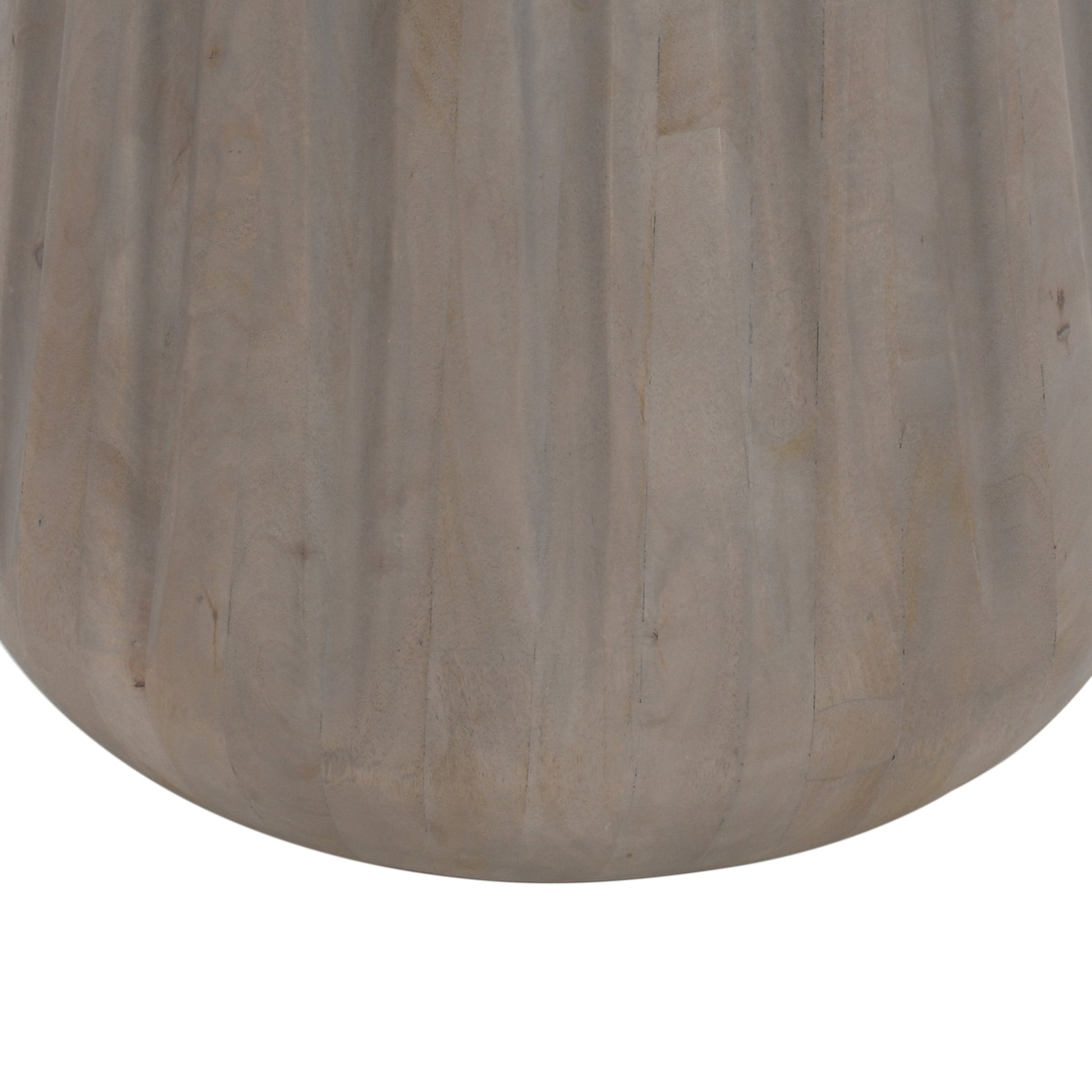 22 Inch Side End Table, Mango Wood Drum Shape With Handcrafted Grooved Edges, Gray Gray Solid Wood