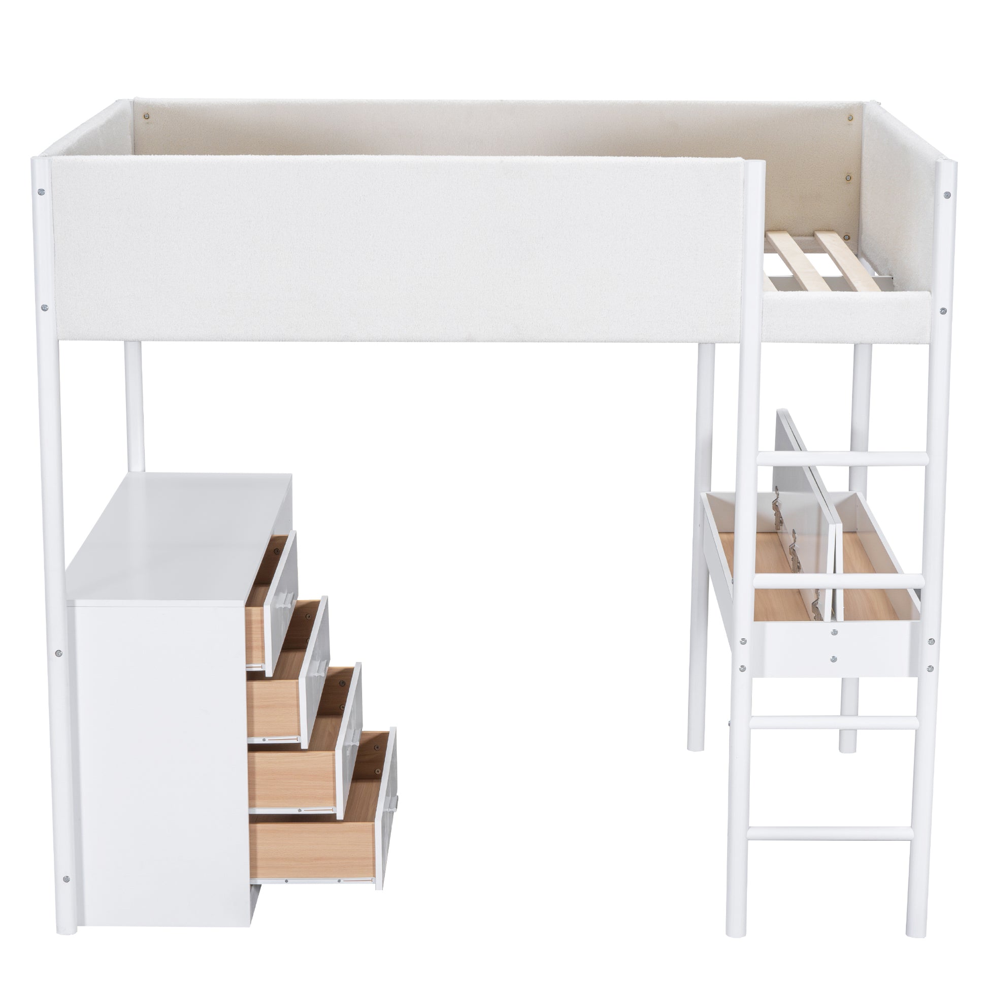 Full Size Teddy Fleeceloft Bed Wood Bed, White Full White Fleece