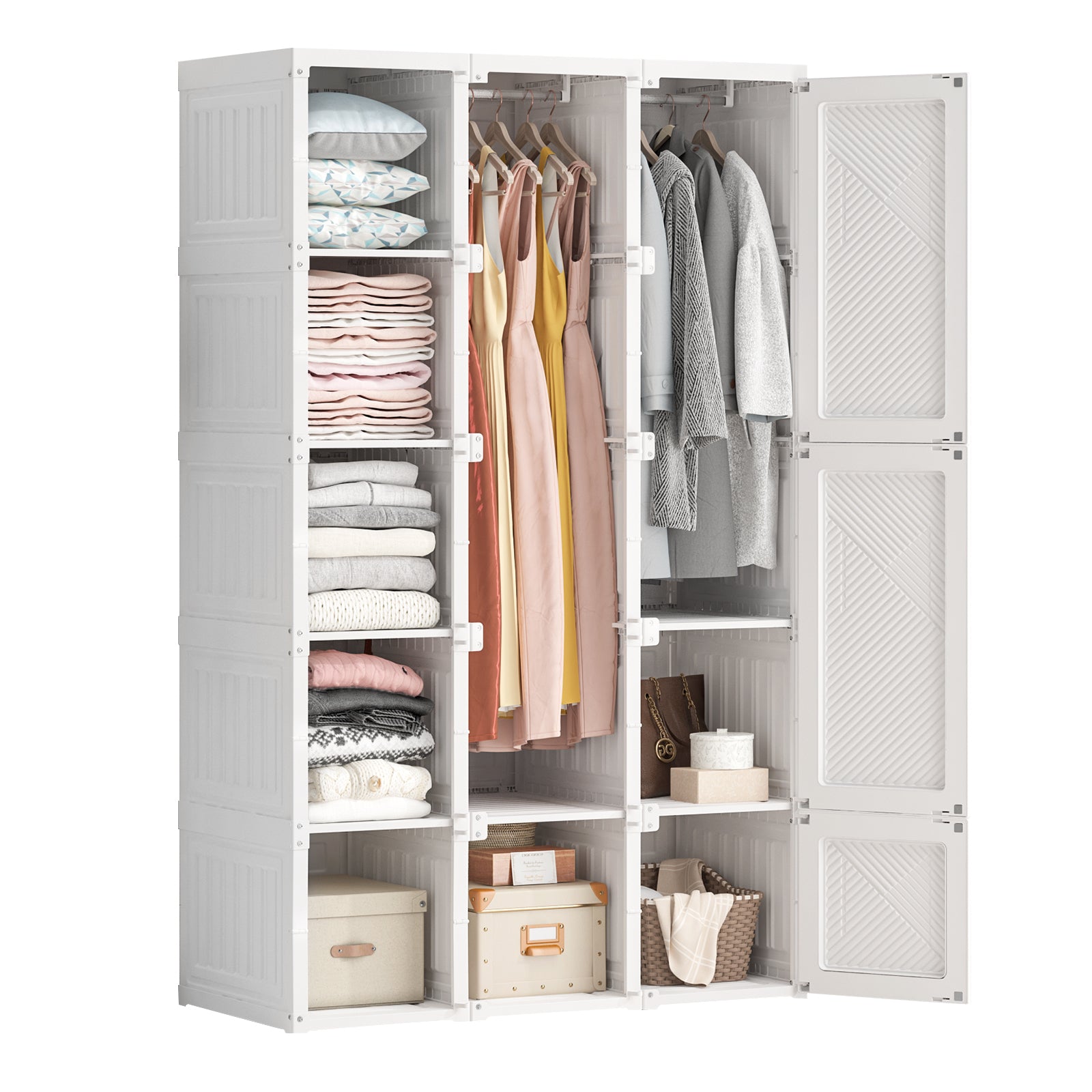 Portable Wardrobe Closets Bedroom ,Storage Organizer, Clothes Dresser, Closet Storage Organizer, White White Primary Living Space American Design Abs Polypropylene