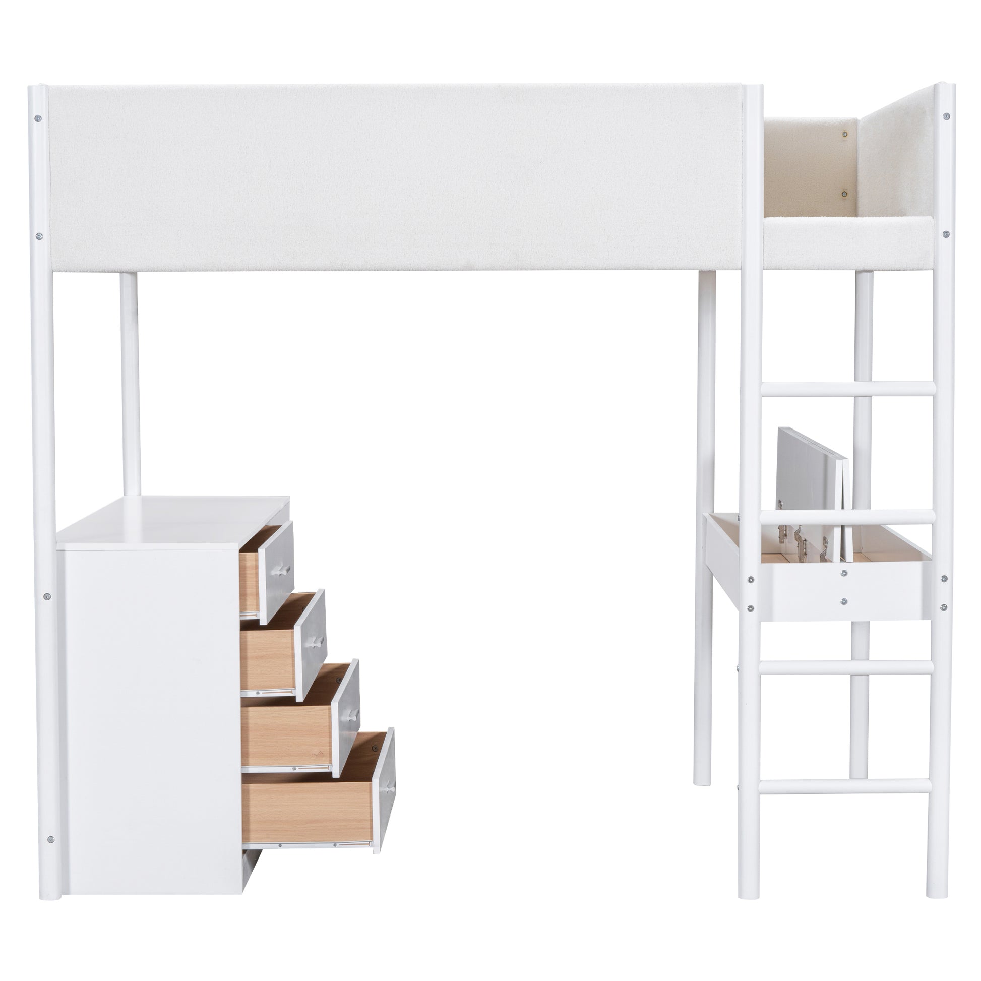 Full Size Teddy Fleeceloft Bed Wood Bed, White Full White Fleece