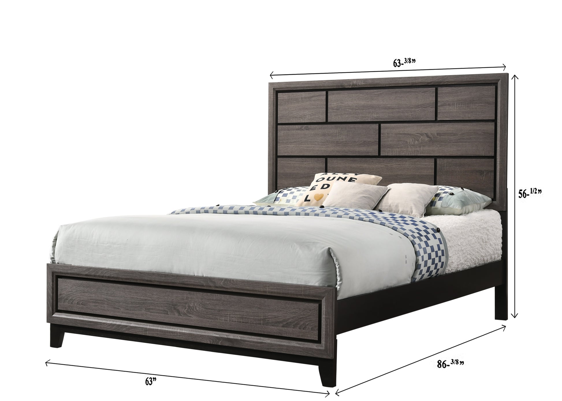 Cotemporary Gray Finish Queen Size Panel Low Profile Bed Geometric Design Wooden Bedroom Furniture Brown Gray Wood