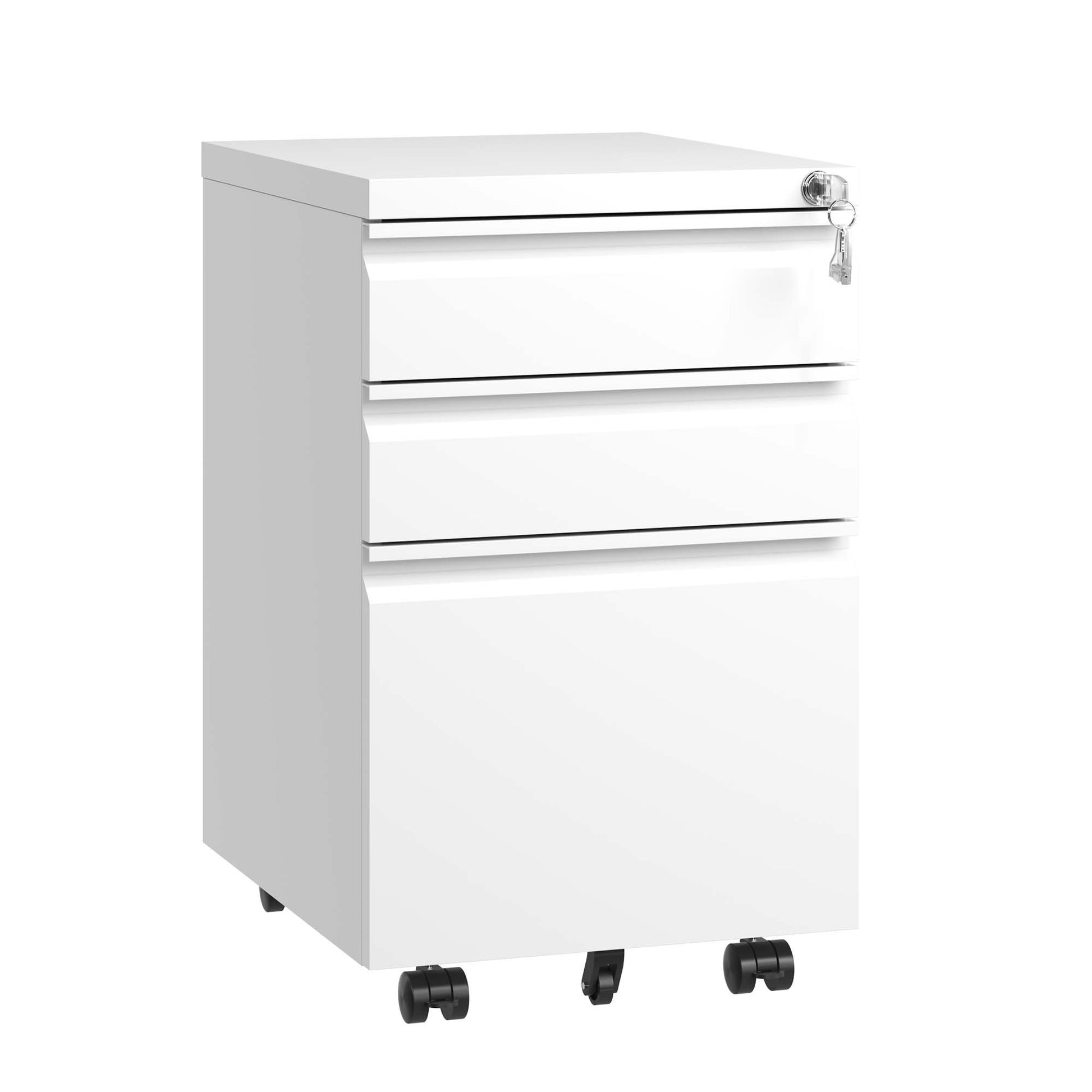 3 Drawer Mobile File Cabinet With Lock,Metal Filing Cabinets For Home Office Organizer Letters Legal A4,Fully Assembled,White Filing Cabinets 3 4 Drawers White Office Drawers Included Modern Metal Metal