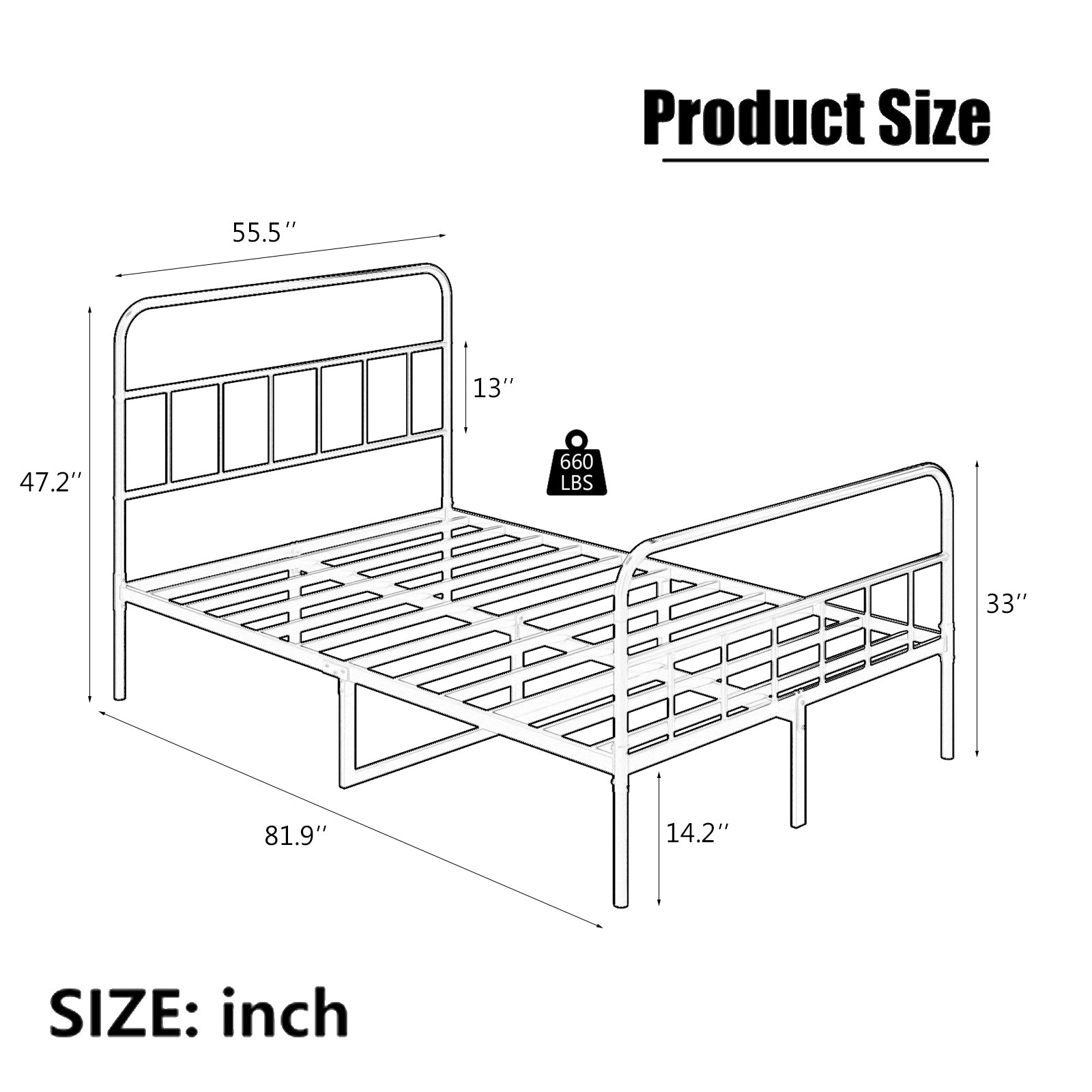 Metal Platform Bed Frame With Headboard, Sturdy Metal Frame, No Box Spring Needed Full Full Black Iron