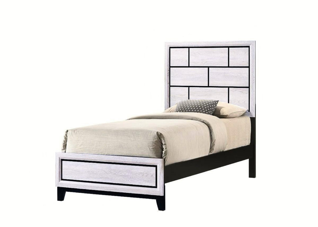 Cotemporary White Finish Twin Size Panel Low Profile Youth Kids Bed Geometric Design Wooden Bedroom Furniture White Wood