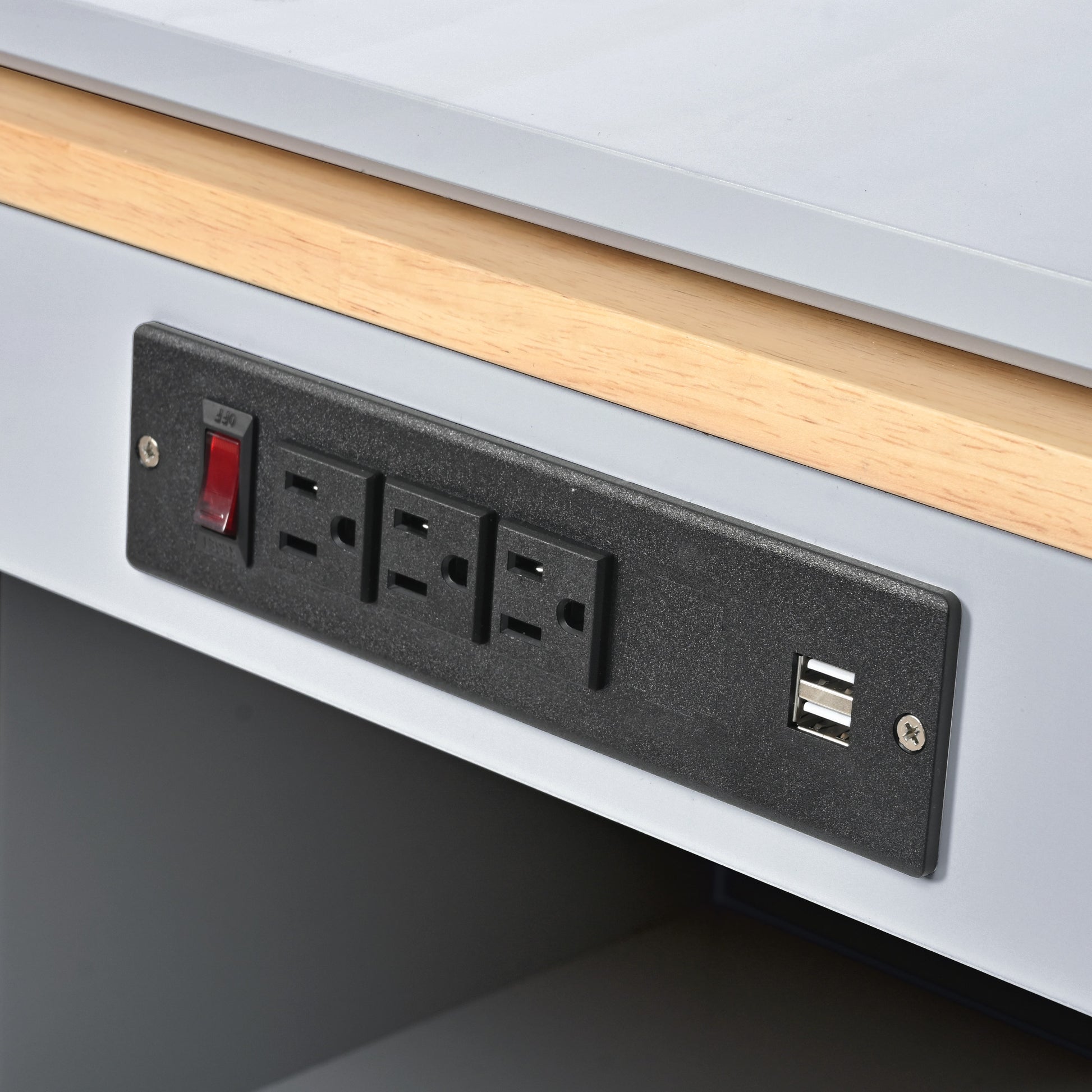 K&K Rolling Kitchen Island With Extended Table, Kitchen Island On Wheels With Led Lights,Power Outlets And 2 Fluted Glass Doors, Kitchen Island With A Storage Compartment And Side 3 Open Shelves, Grey Grey Blue Kitchen Classic,European,Modern Rectangular