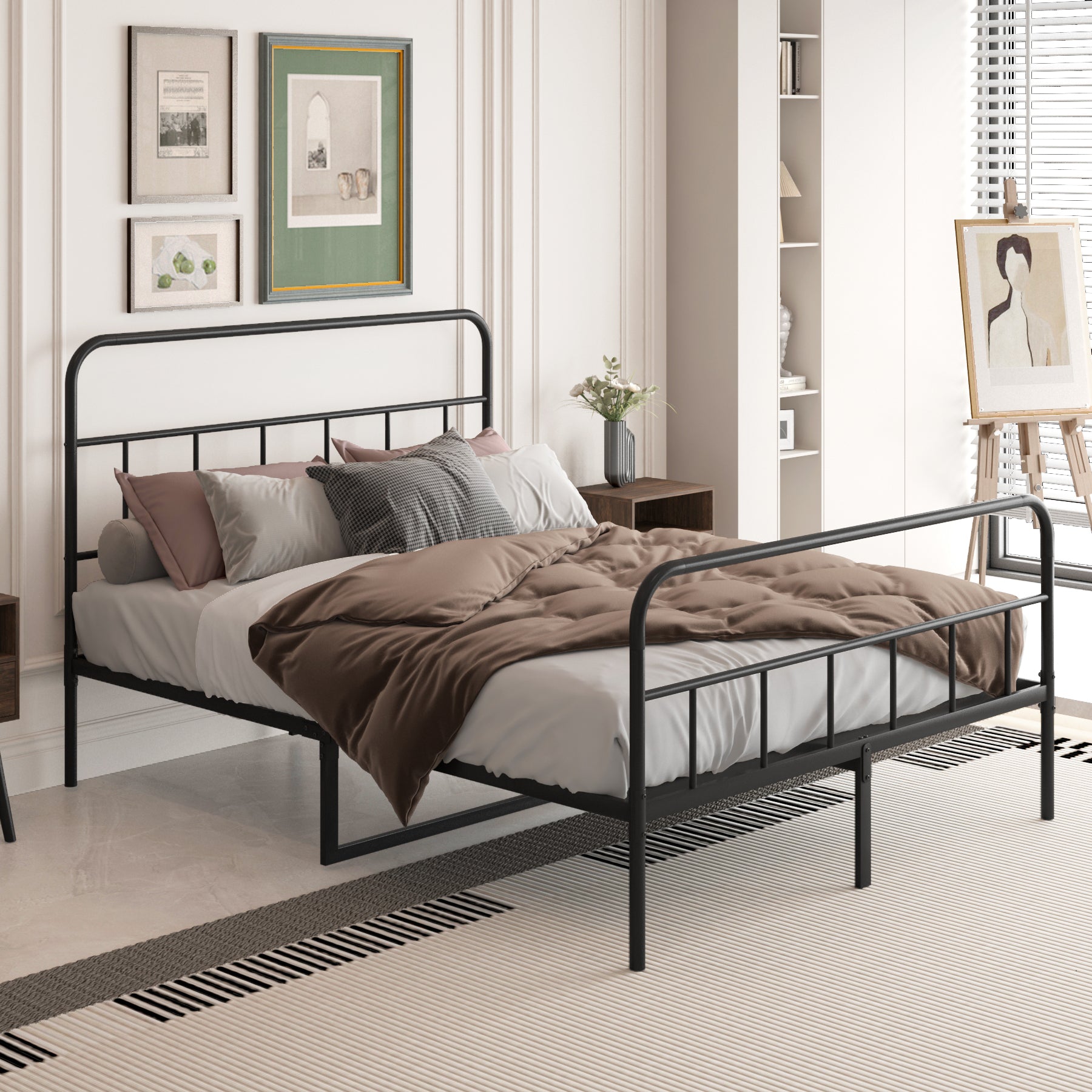 Metal Platform Bed Frame With Headboard, Sturdy Metal Frame, No Box Spring Needed Full Full Black Iron