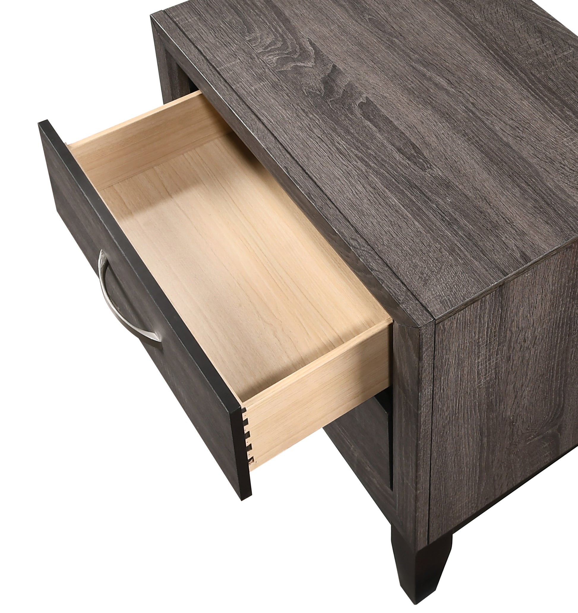 Contemporary 2 Drawer Nightstand End Table Gray Brown Finish Two Storage Drawers Metal Handles Bedroom Living Room Wooden Furniture Brown Gray Wood