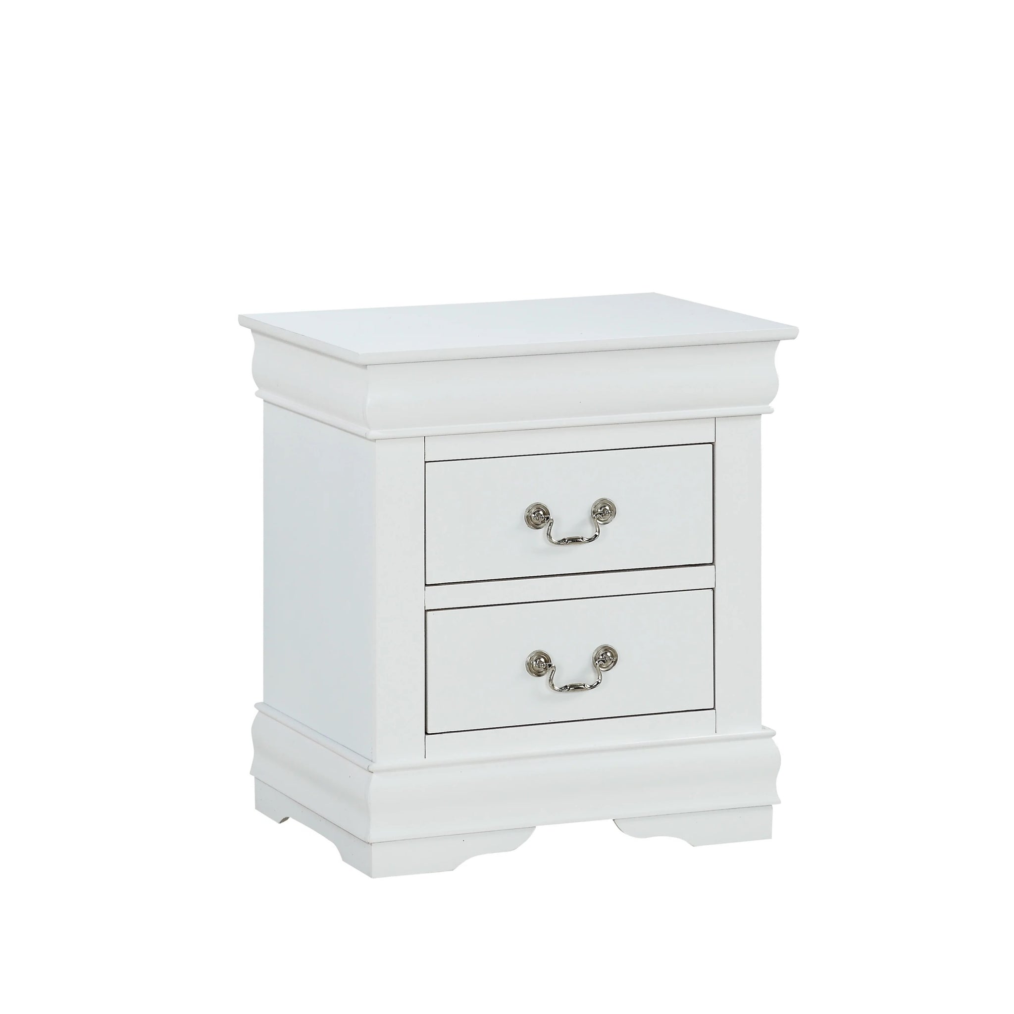 1Pc Nightstand White Louis Philippe Solid Wood English Dovetail Construction Antique Nickle Hanging Pulls White 2 Drawers Bedroom Bedside Cabinet Contemporary,Transitional Rubberwood Drawers Solid Wood