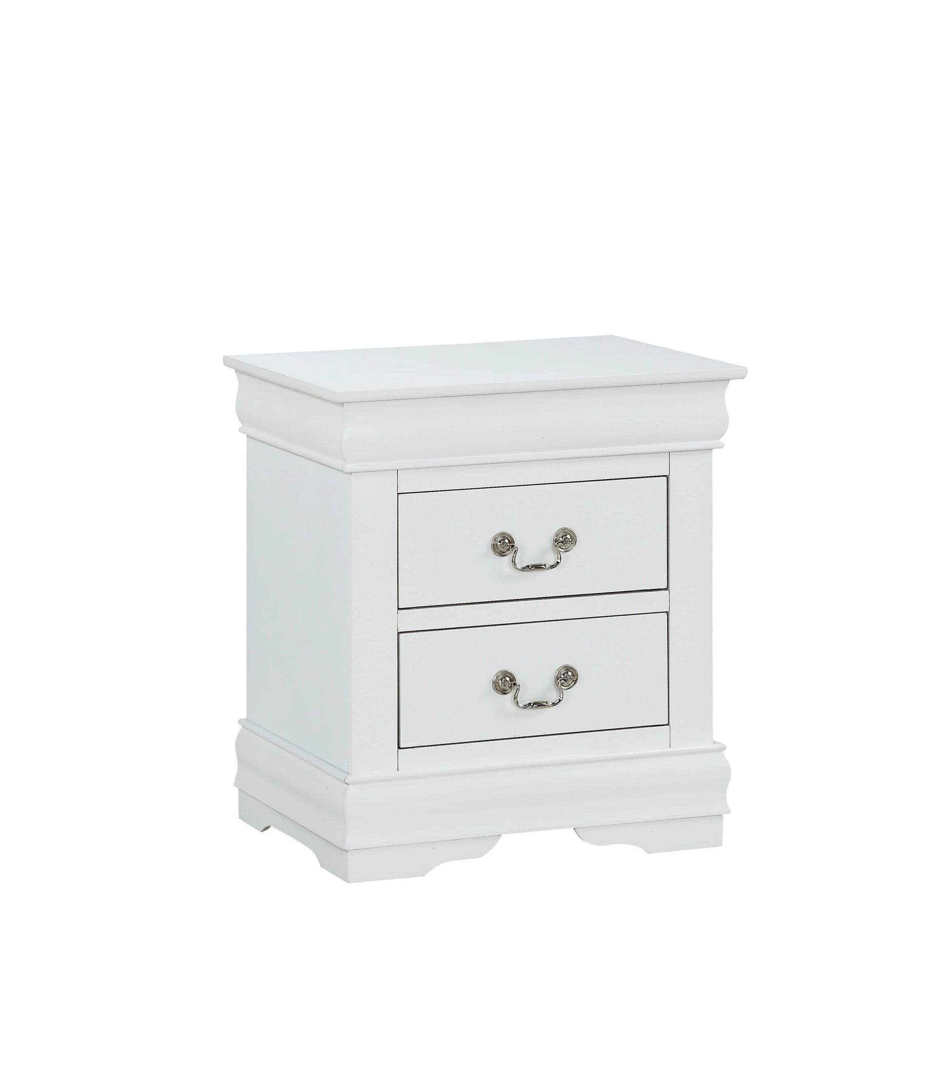 1Pc Nightstand White Louis Philippe Solid Wood English Dovetail Construction Antique Nickle Hanging Pulls White 2 Drawers Bedroom Bedside Cabinet Contemporary,Transitional Rubberwood Drawers Solid Wood