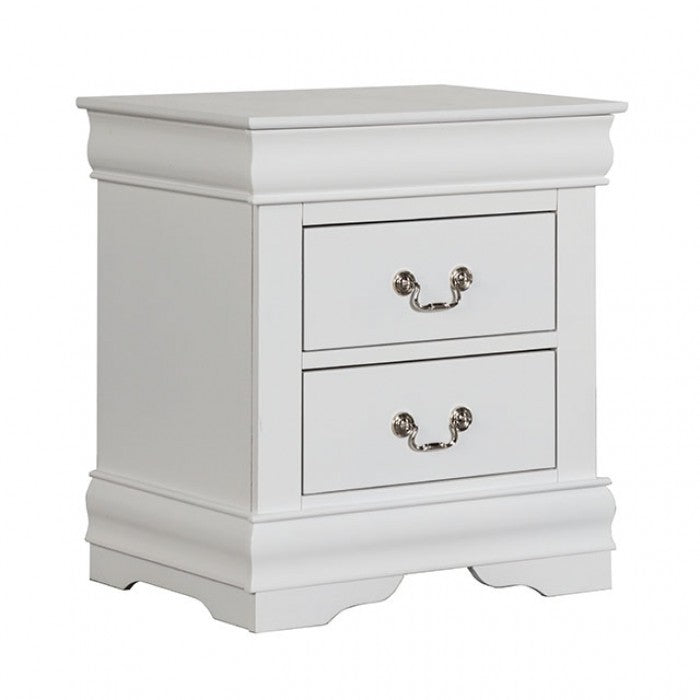 1Pc Nightstand White Louis Philippe Solid Wood English Dovetail Construction Antique Nickle Hanging Pulls White 2 Drawers Bedroom Bedside Cabinet Contemporary,Transitional Rubberwood Drawers Solid Wood