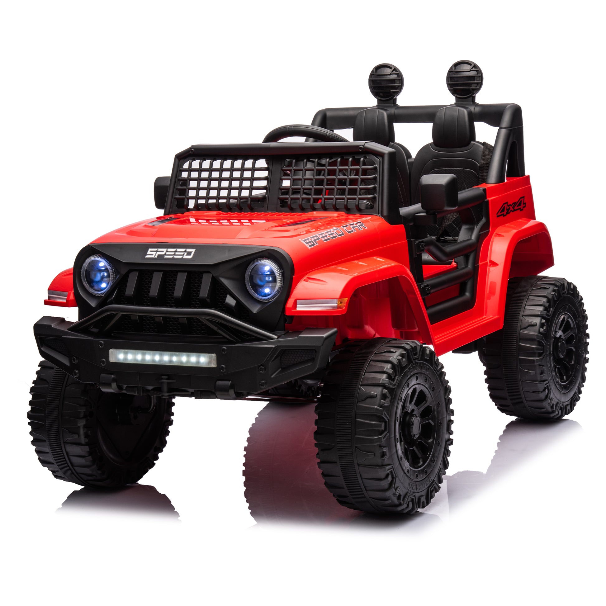 Ride On Truck Car For Kid,12V7A Kids Ride On Truck 2.4G W Parents Remote Control,Electric Car For Kids,Three Speed Adjustable,Power Display, Usb,Mp3 ,Bluetooth,Led Light,Three Point Safety Belt Red Plastic