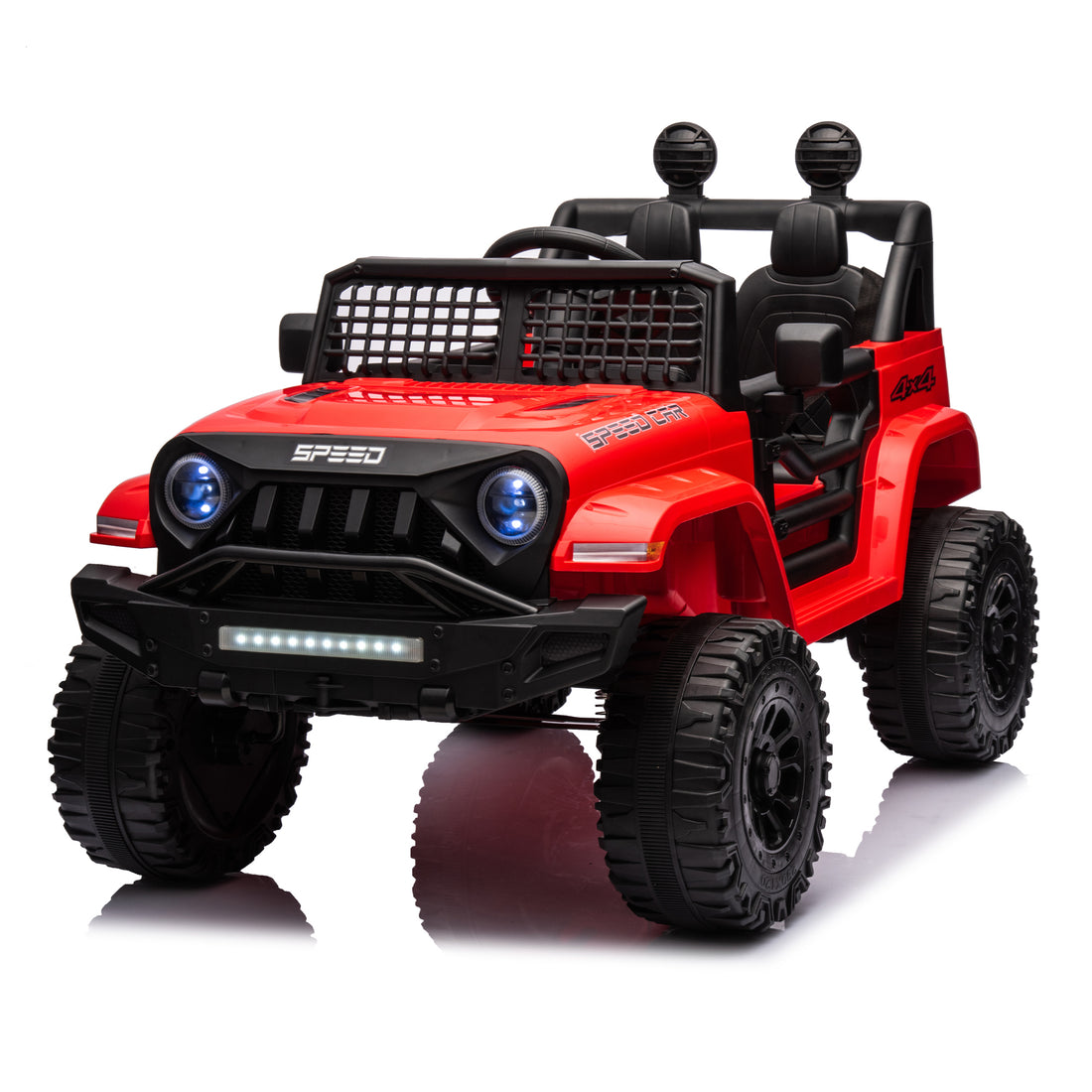 Ride On Truck Car For Kid,12V7A Kids Ride On Truck 2.4G W Parents Remote Control,Electric Car For Kids,Three Speed Adjustable,Power Display, Usb,Mp3 ,Bluetooth,Led Light,Three Point Safety Belt Red Plastic