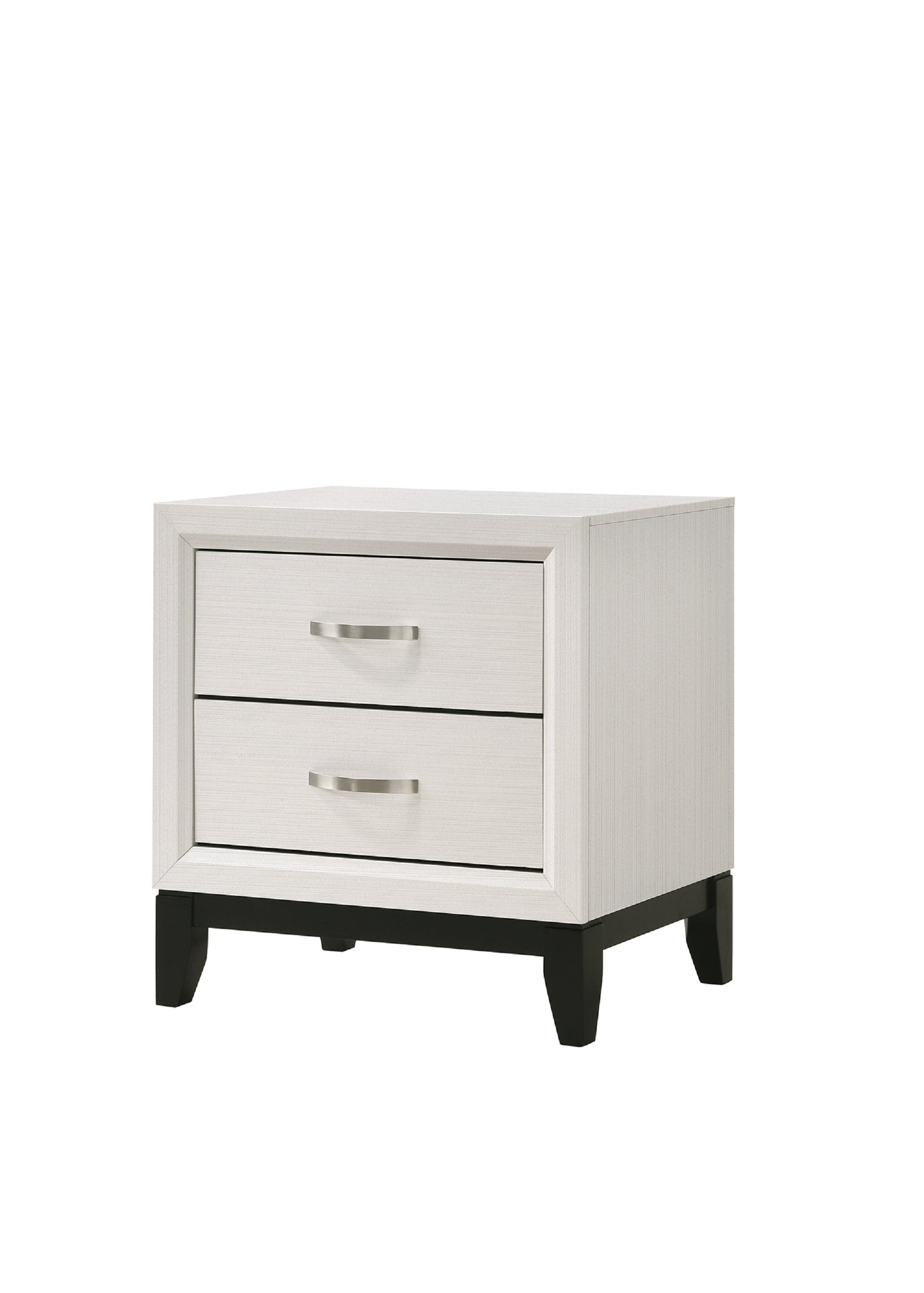 Contemporary 2 Drawer Nightstand End Table White Finish Two Storage Drawers Metal Handles Bedroom Living Room Wooden Furniture White Wood