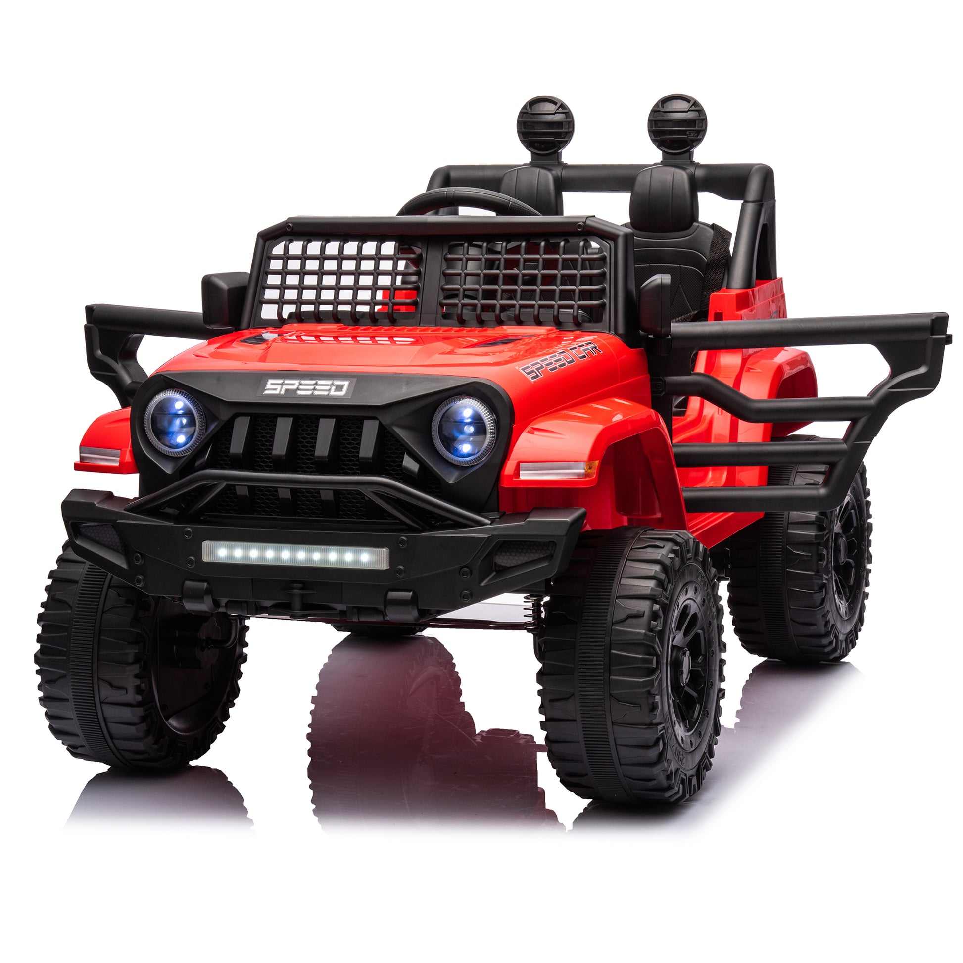 Ride On Truck Car For Kid,12V7A Kids Ride On Truck 2.4G W Parents Remote Control,Electric Car For Kids,Three Speed Adjustable,Power Display, Usb,Mp3 ,Bluetooth,Led Light,Three Point Safety Belt Red Plastic