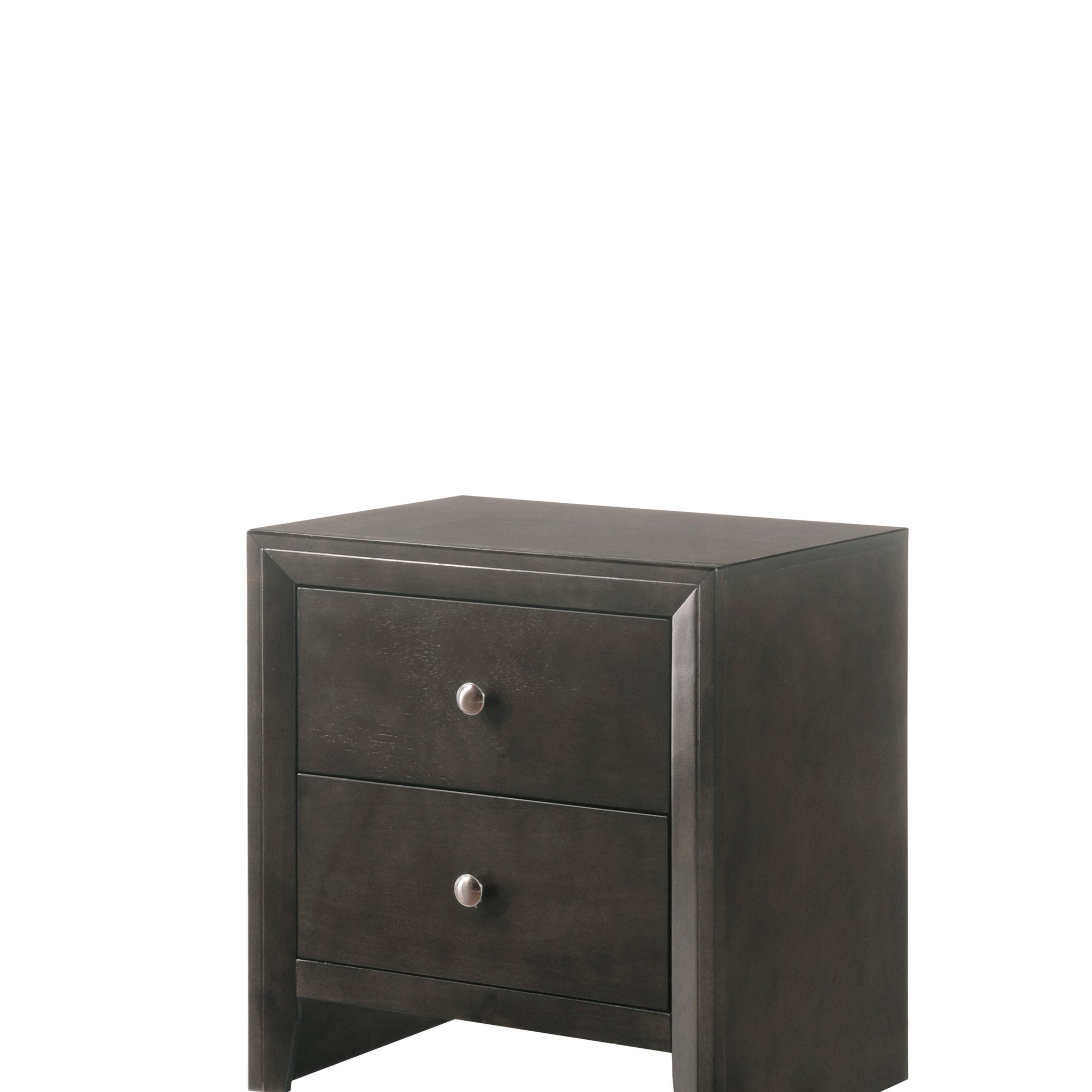 Contemporary Modern Look 2 Drawer Nightstand End Table Gray Finish Two Storage Drawers Round Knobs Bedroom Living Room Wooden Furniture Gray Wood