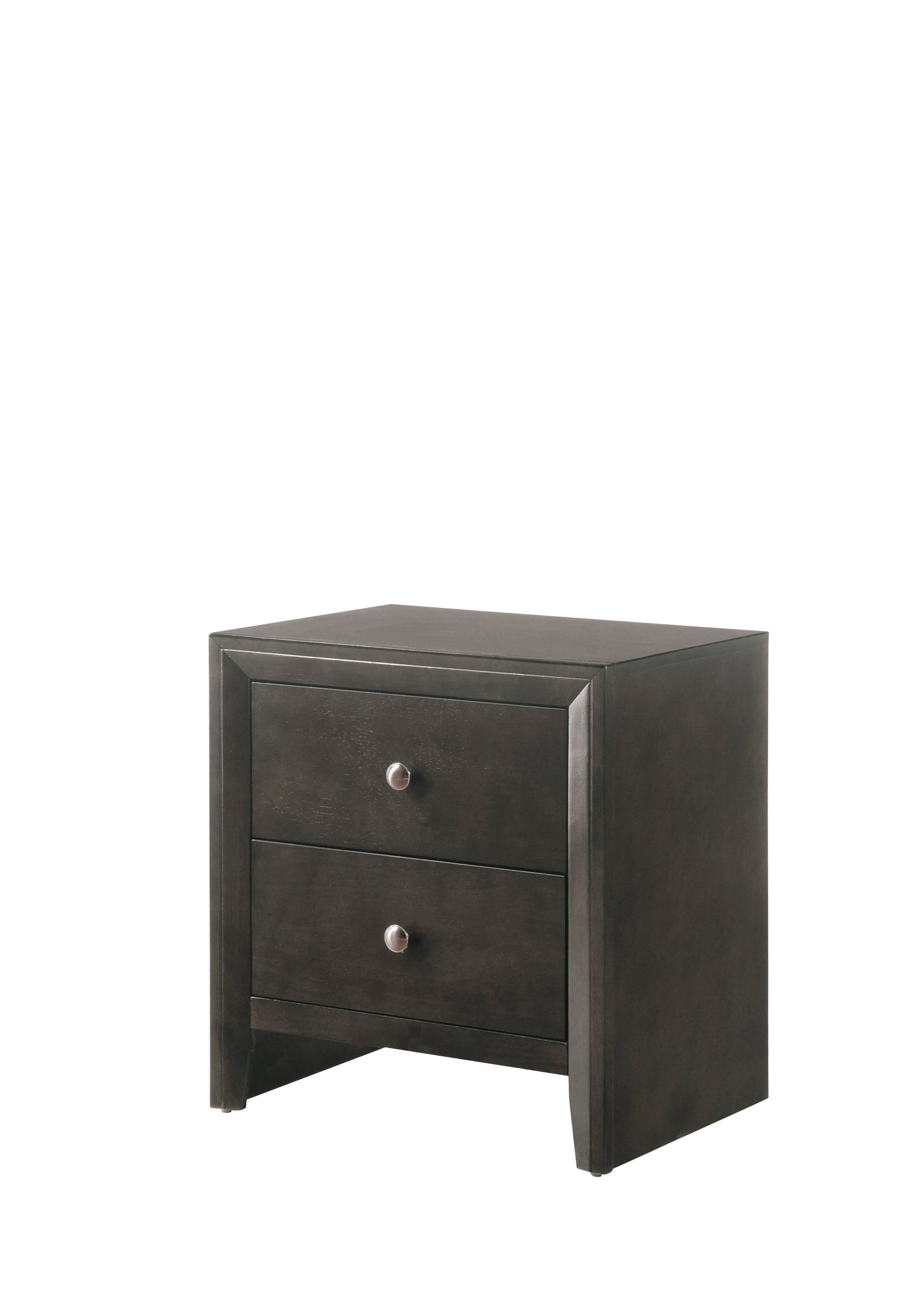 Contemporary Modern Look 2 Drawer Nightstand End Table Gray Finish Two Storage Drawers Round Knobs Bedroom Living Room Wooden Furniture Gray Wood