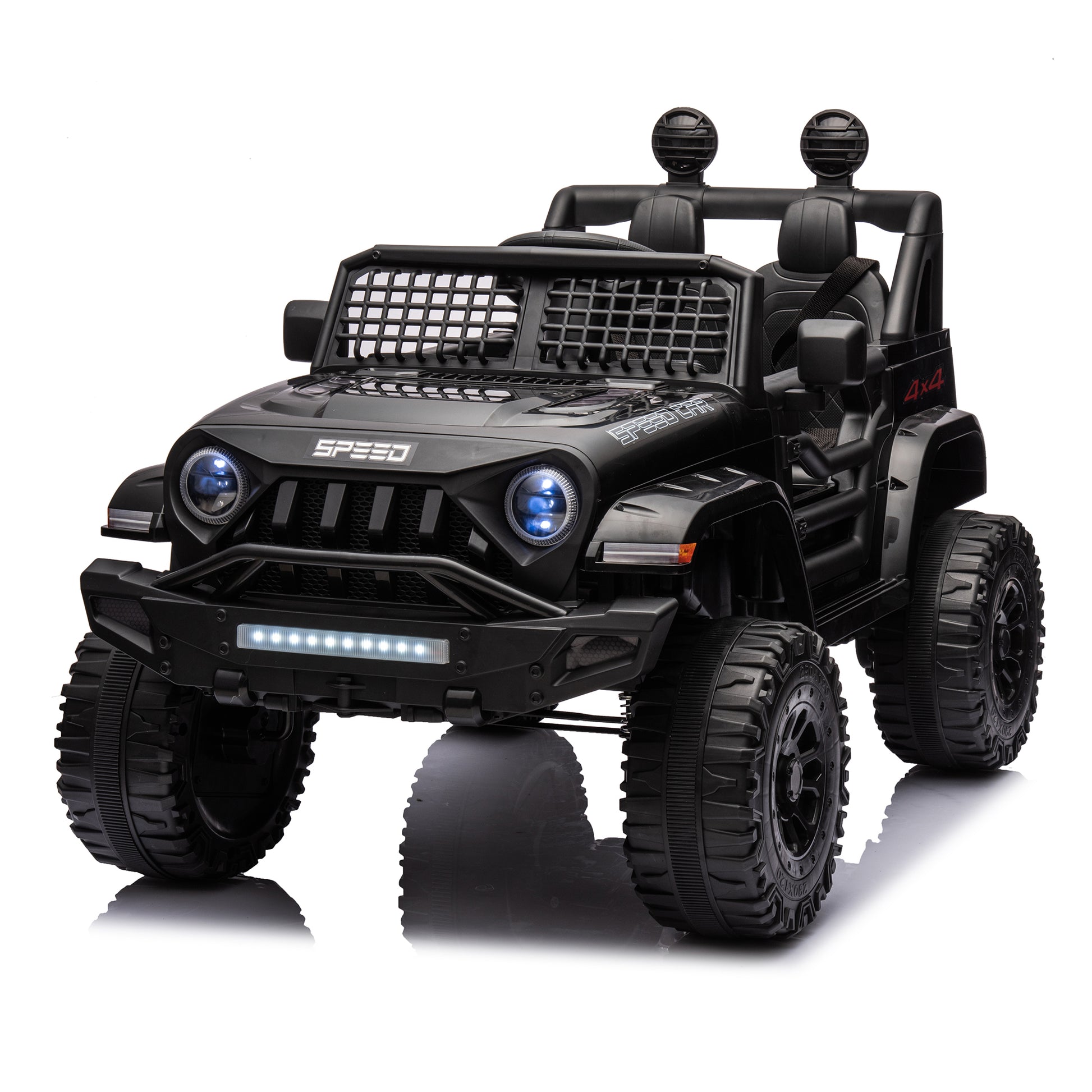 Ride On Truck Car For Kid,12V7A Kids Ride On Truck 2.4G W Parents Remote Control,Electric Car For Kids,Three Speed Adjustable,Power Display, Usb,Mp3 ,Bluetooth,Led Light,Three Point Safety Belt Black Plastic