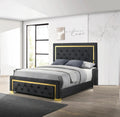 Contemporary Glam Queen Black Fabric Upholstered Panel 1Pc Queen Bed Black Fabric Gold Legs Bedroom Furniture Black Wood Fabric