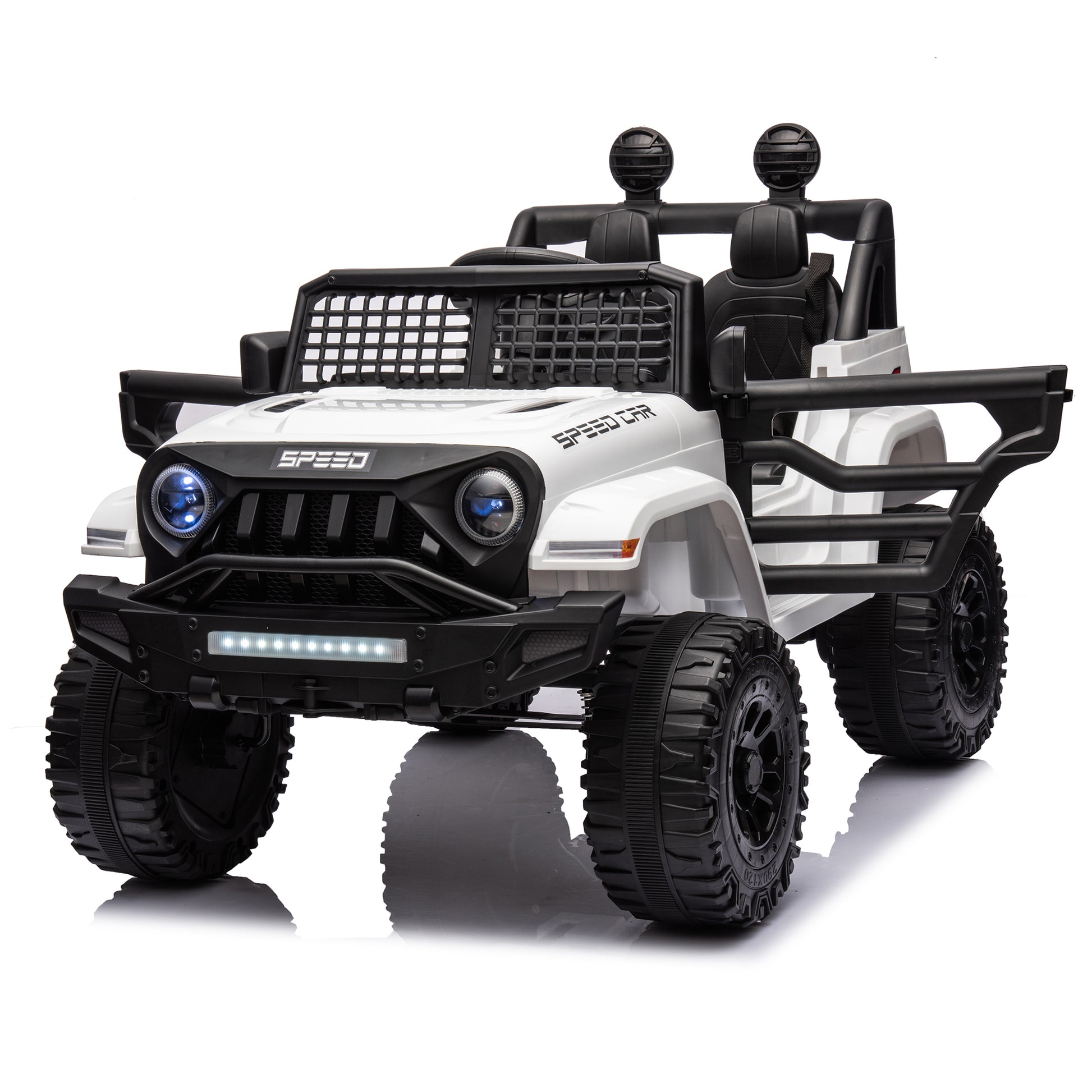 Ride On Truck Car For Kid,12V7A Kids Ride On Truck 2.4G W Parents Remote Control,Electric Car For Kids,Three Speed Adjustable,Power Display, Usb,Mp3 ,Bluetooth,Led Light,Three Point Safety Belt White Plastic