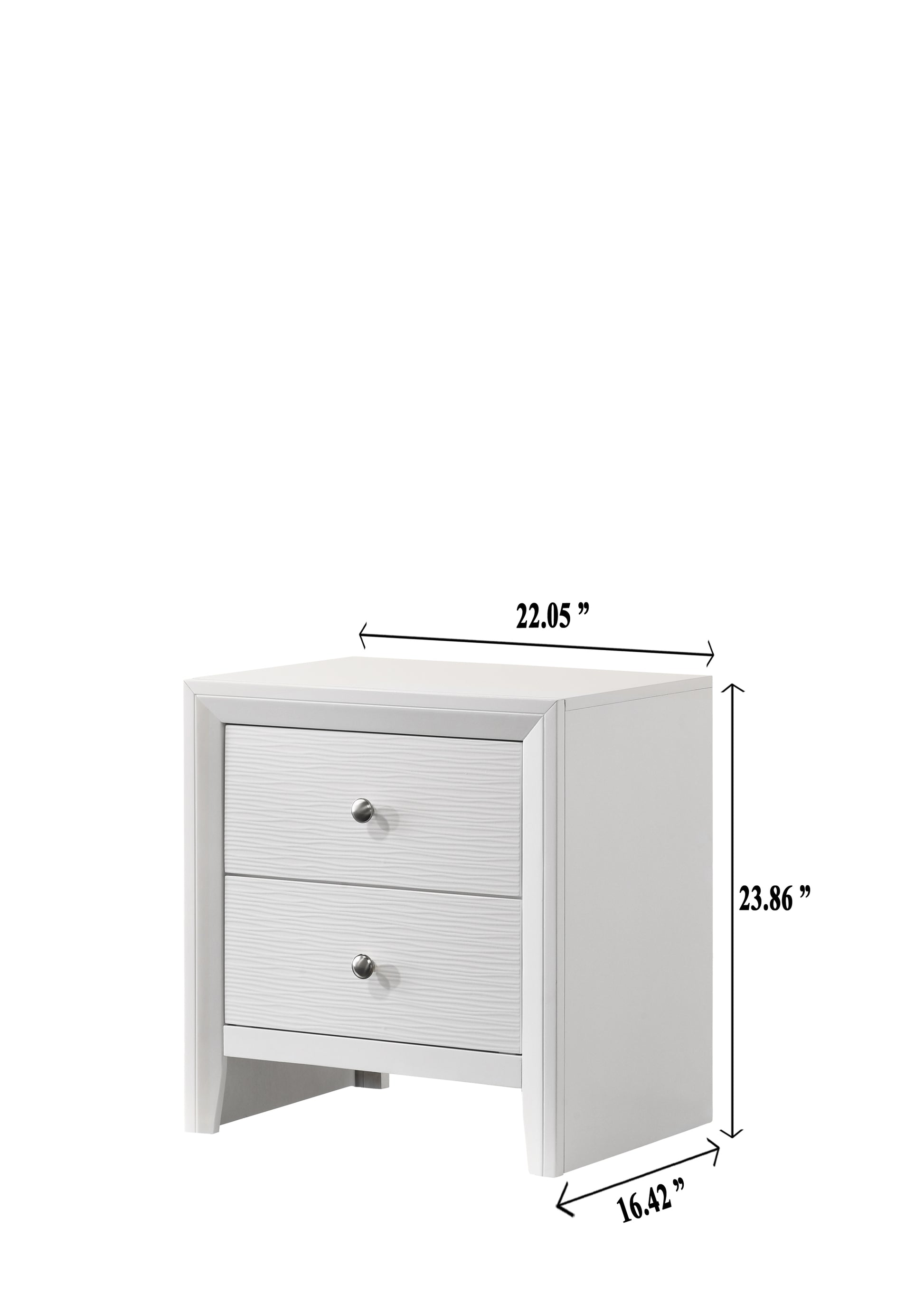 Contemporary Modern Look 2 Drawer Nightstand End Table White Finish Two Storage Drawers Round Knobs Bedroom Living Room Wooden Furniture White Wood