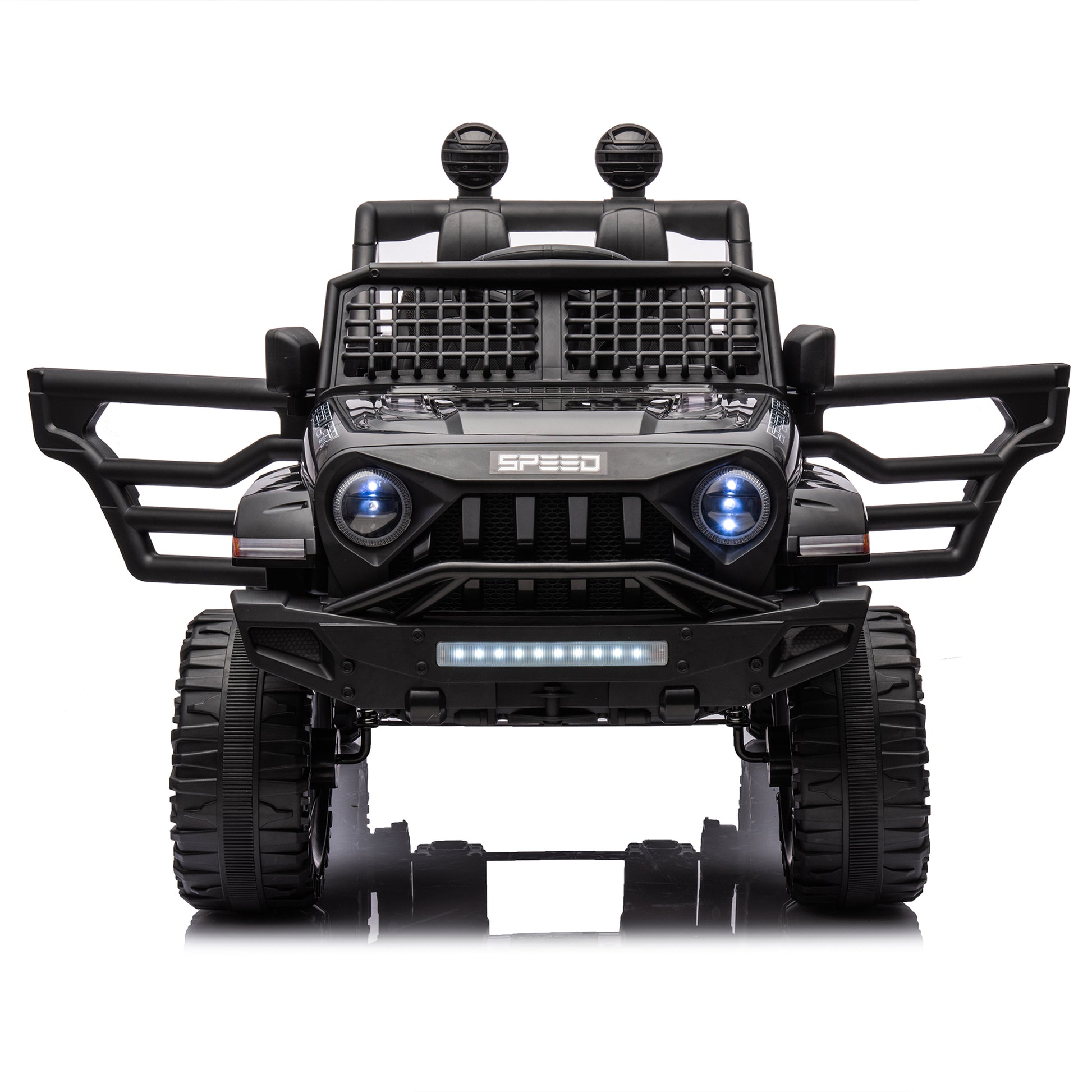 Ride On Truck Car For Kid,12V7A Kids Ride On Truck 2.4G W Parents Remote Control,Electric Car For Kids,Three Speed Adjustable,Power Display, Usb,Mp3 ,Bluetooth,Led Light,Three Point Safety Belt Black Plastic