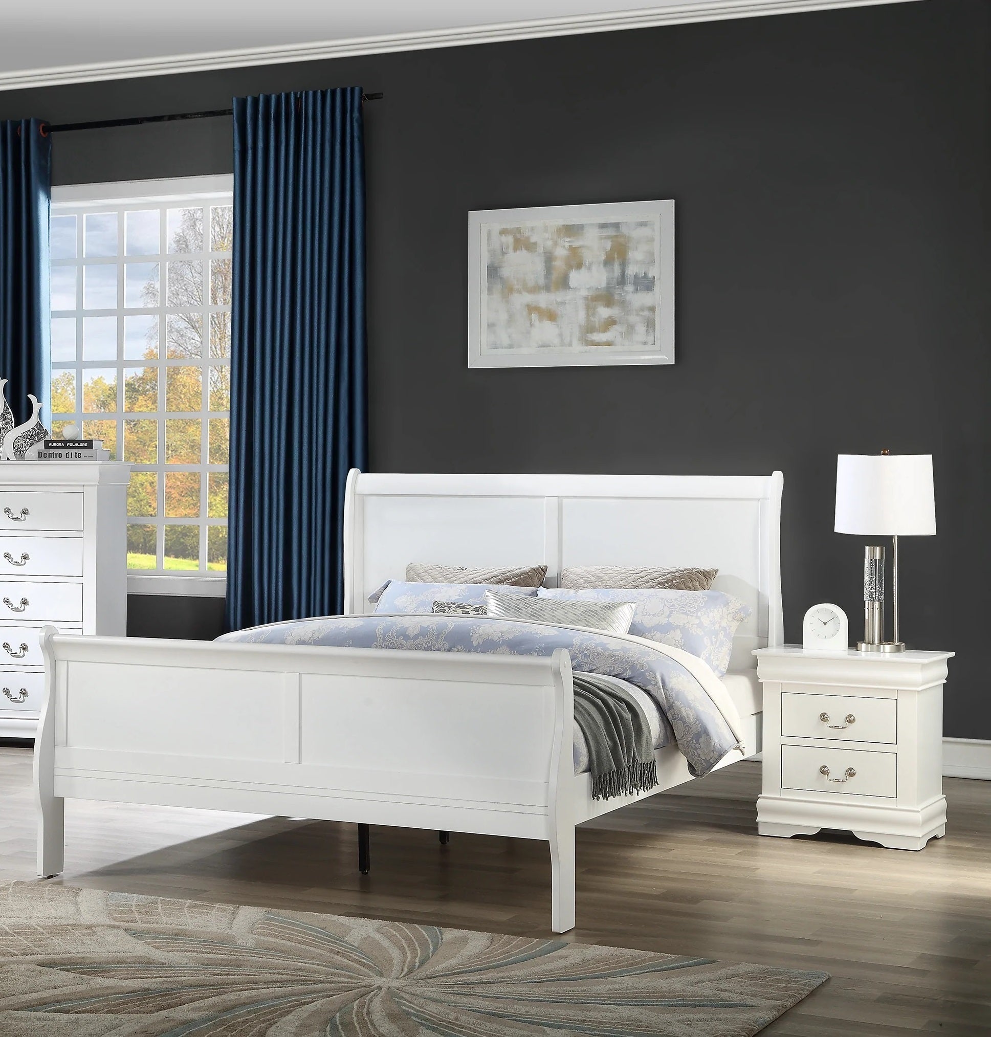 Queen Size Bed White Louis Phillipe Solid Wood 1Pc Bed Bedroom Sleigh Bed Bedroom Furniture Box Spring Required Queen White White Bedroom Contemporary,Modern Bed Frame Solid Wood