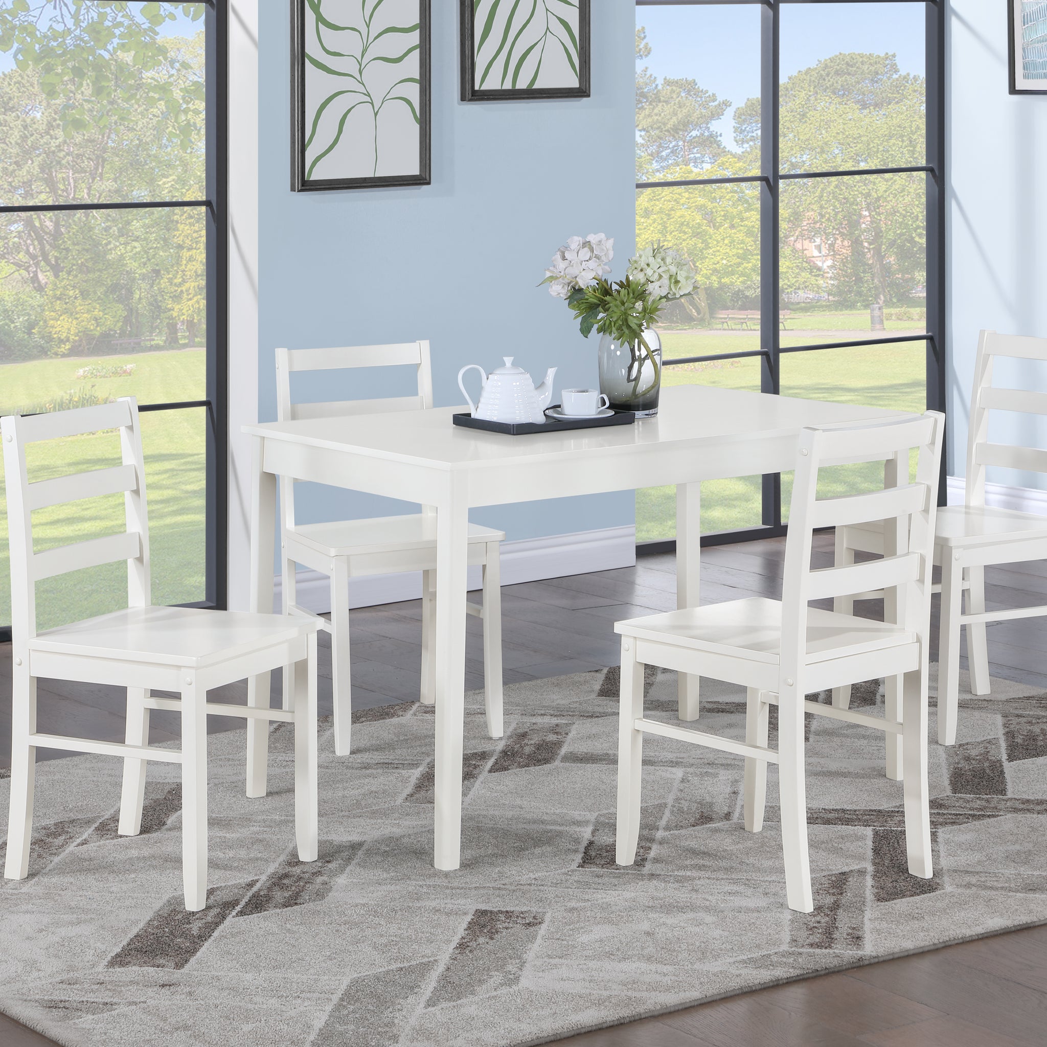 Lavinia 45" 5 Piece White Dining Set White Wood