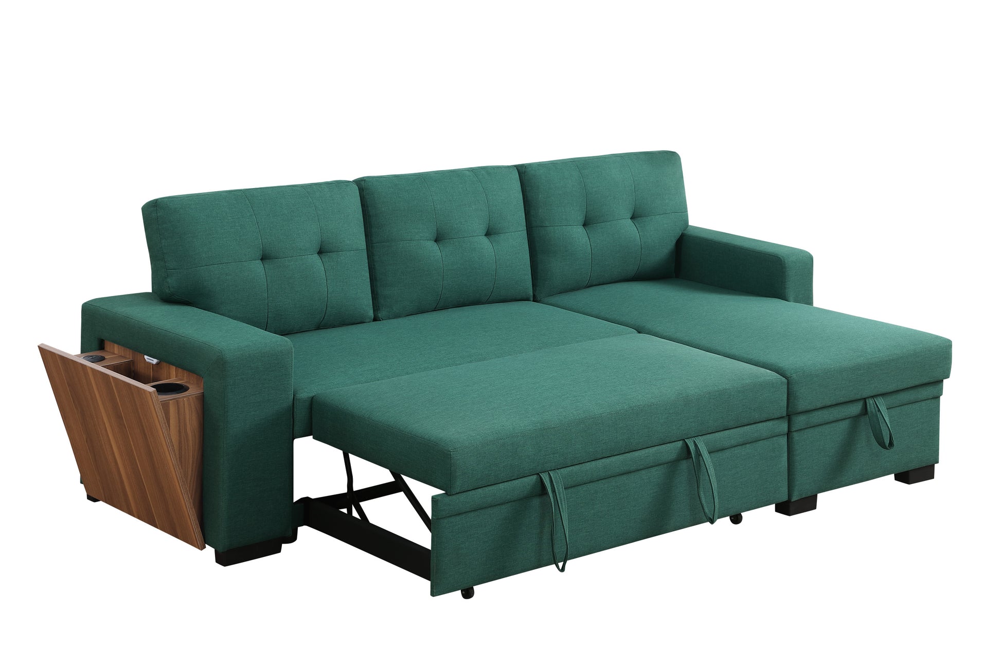 3 Piece Upholstered Sectional Green Foam Linen 3 Seat