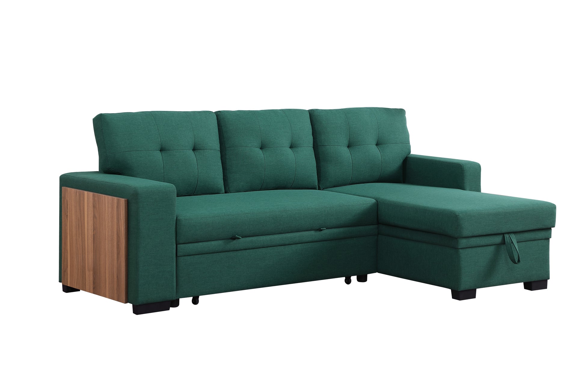 3 Piece Upholstered Sectional Green Foam Linen 3 Seat