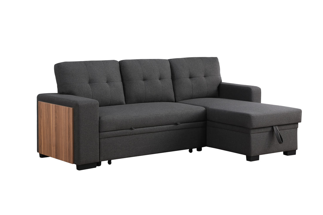 3 Piece Upholstered Sectional Dark Gray Foam Linen