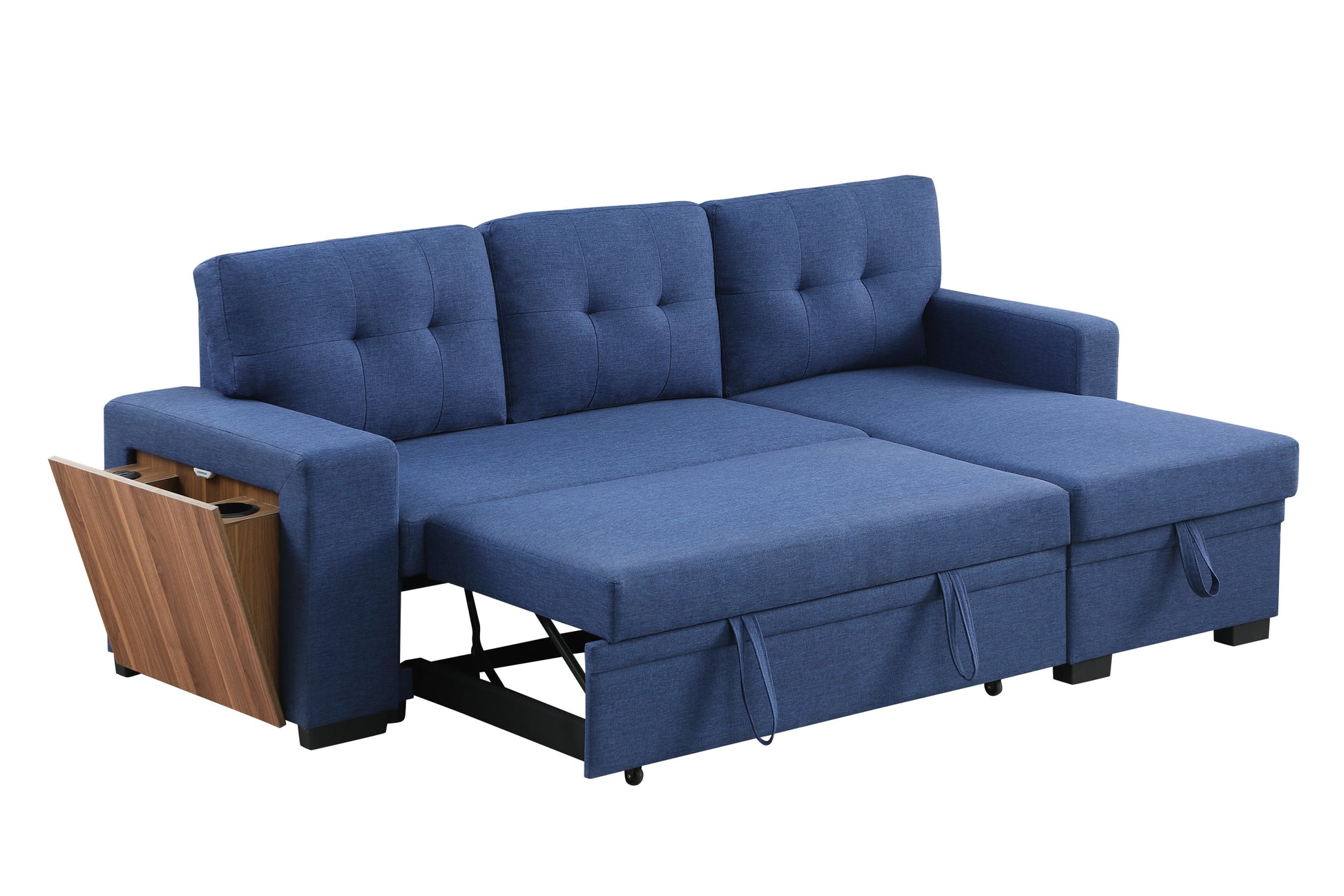 3 Piece Upholstered Sectional Blue Foam Linen 3 Seat