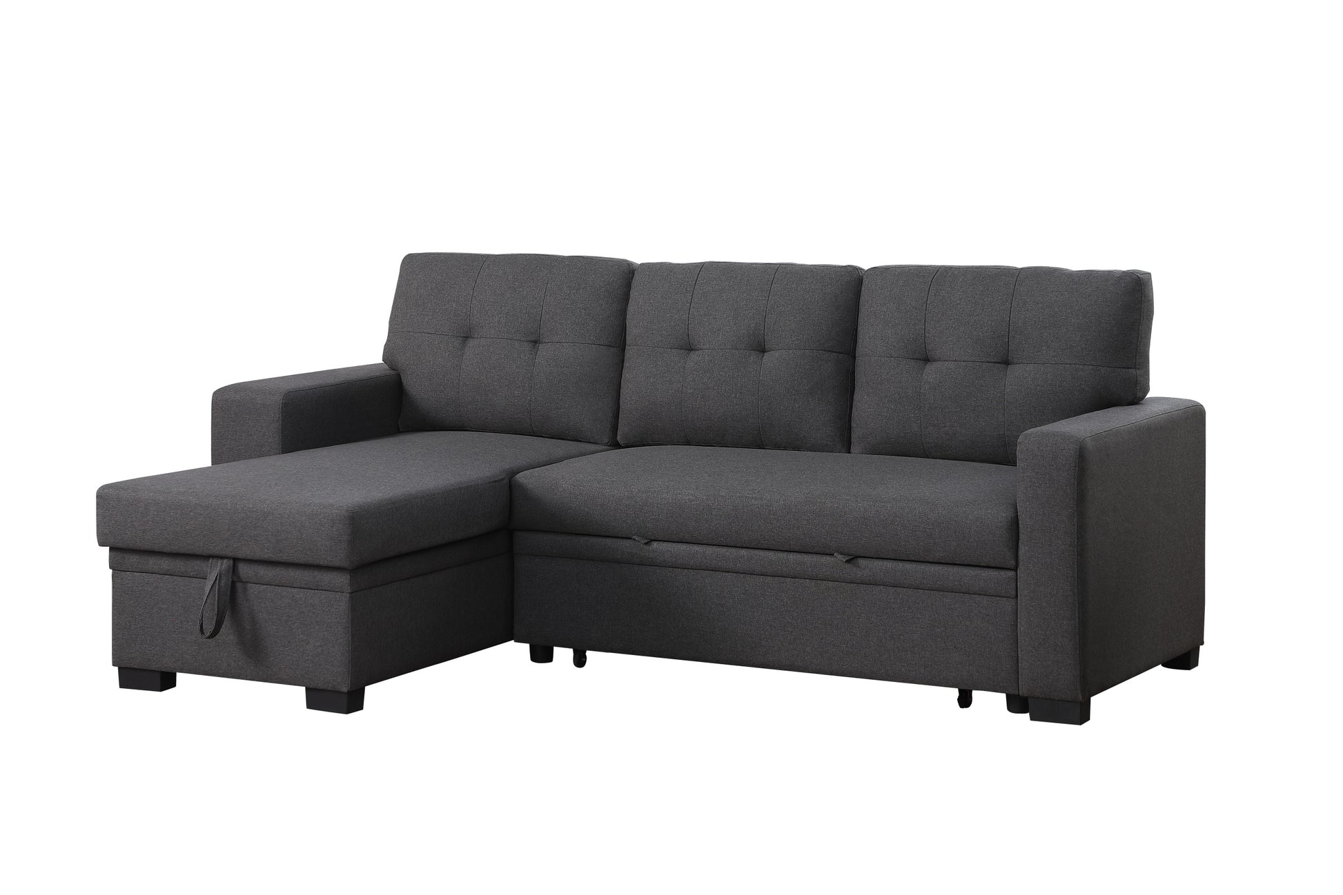 3 Piece Upholstered Sectional Dark Gray Foam Linen