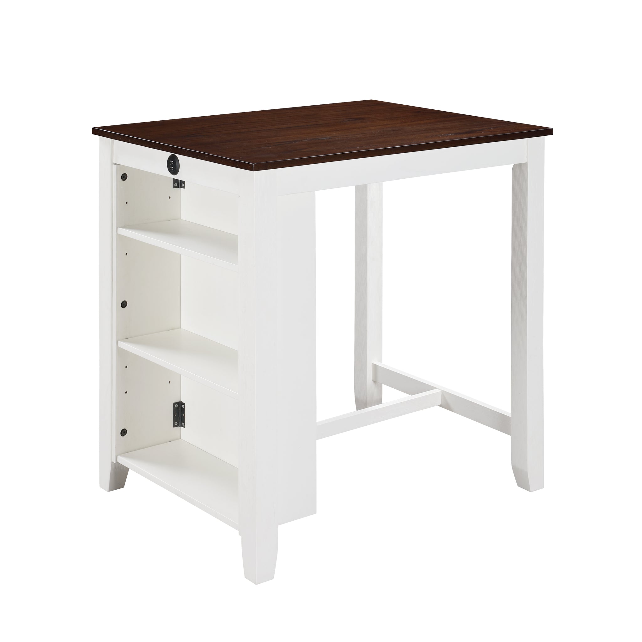 Graham 36" White Finish Small Space Counter Height Dining Table With Usb Charging Ports And Shelves White Wood