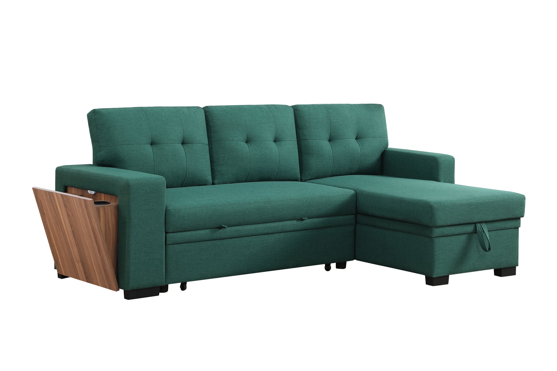 3 Piece Upholstered Sectional Green Foam Linen 3 Seat