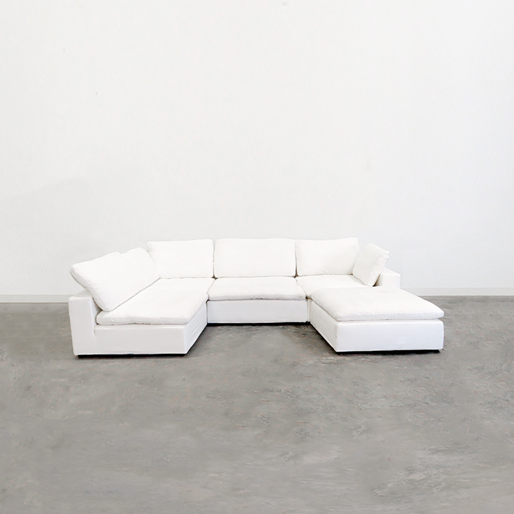 Harper Luxe White Sectional 5 Seat Configuration White Wood Linen 5 Seat