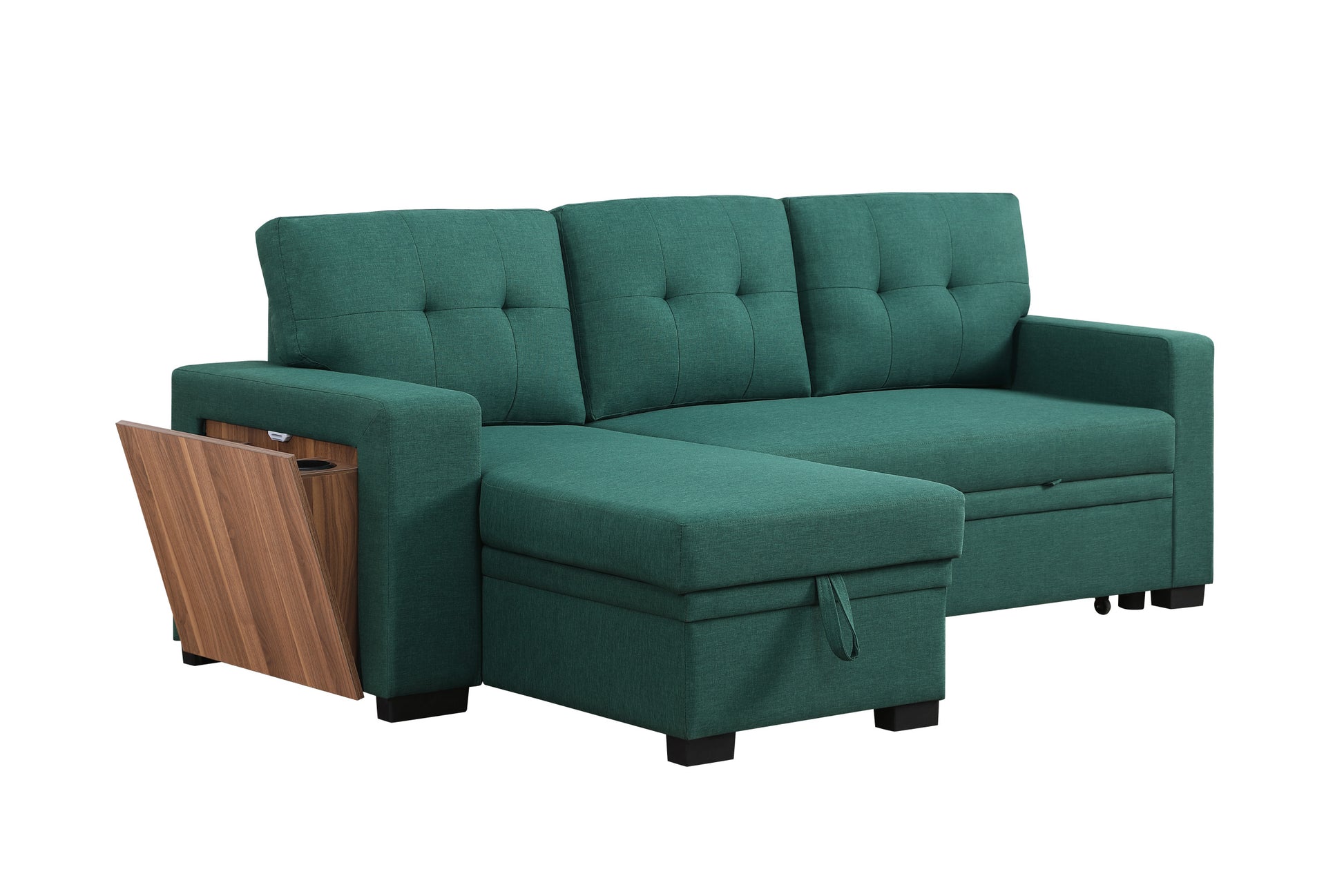 3 Piece Upholstered Sectional Green Foam Linen 3 Seat