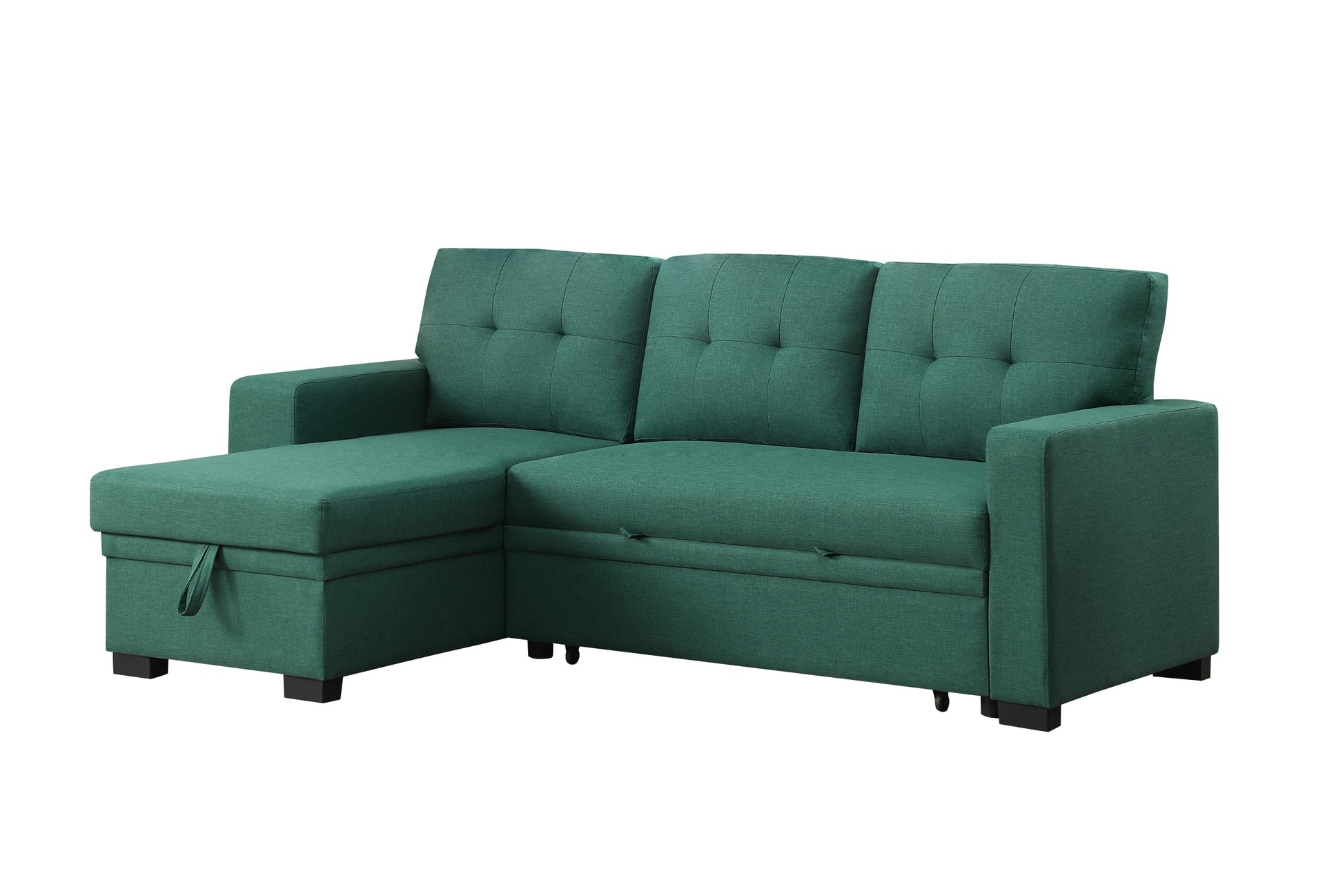 3 Piece Upholstered Sectional Green Foam Linen 3 Seat