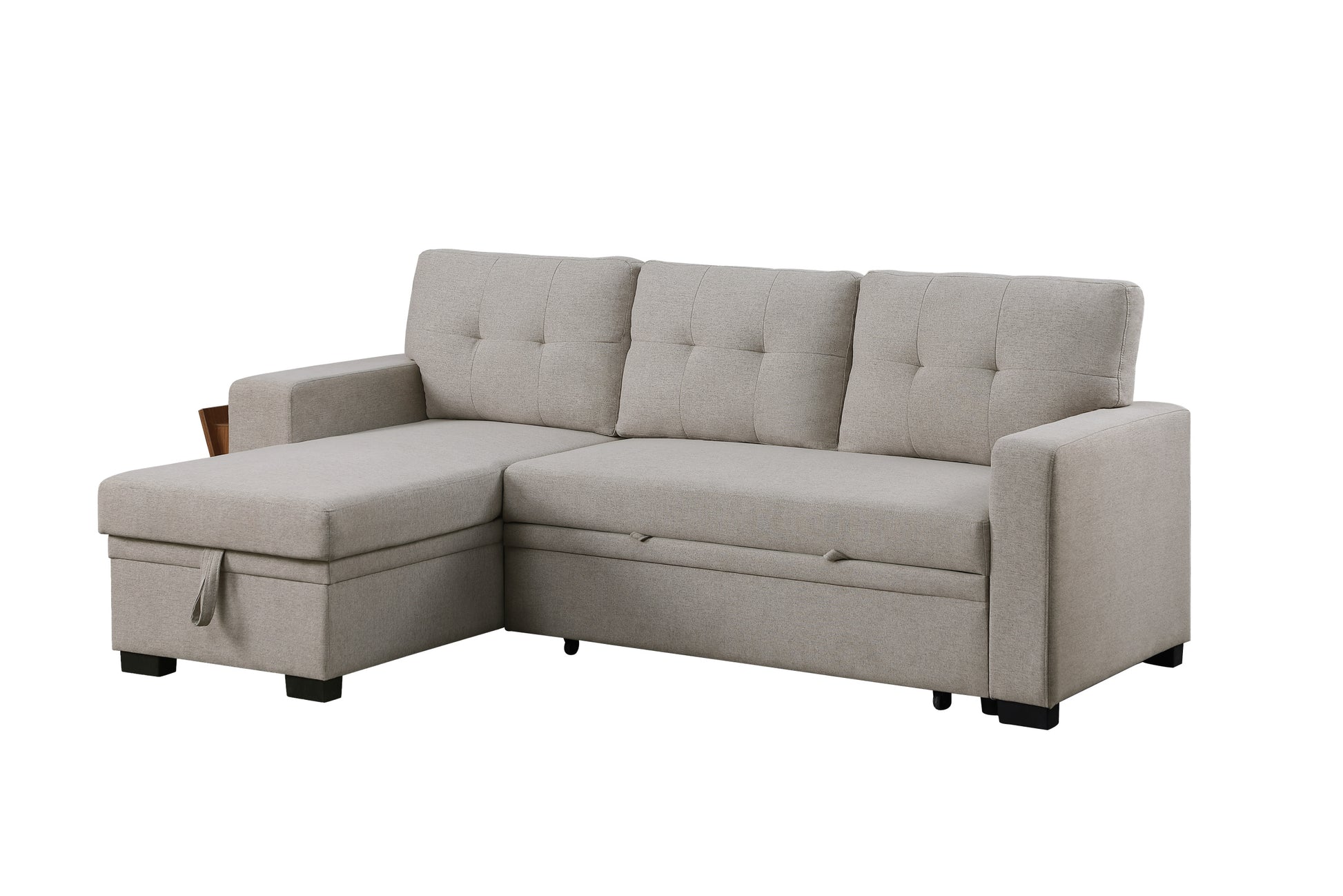 3 Piece Upholstered Sectional Light Gray Foam Linen 3 Seat