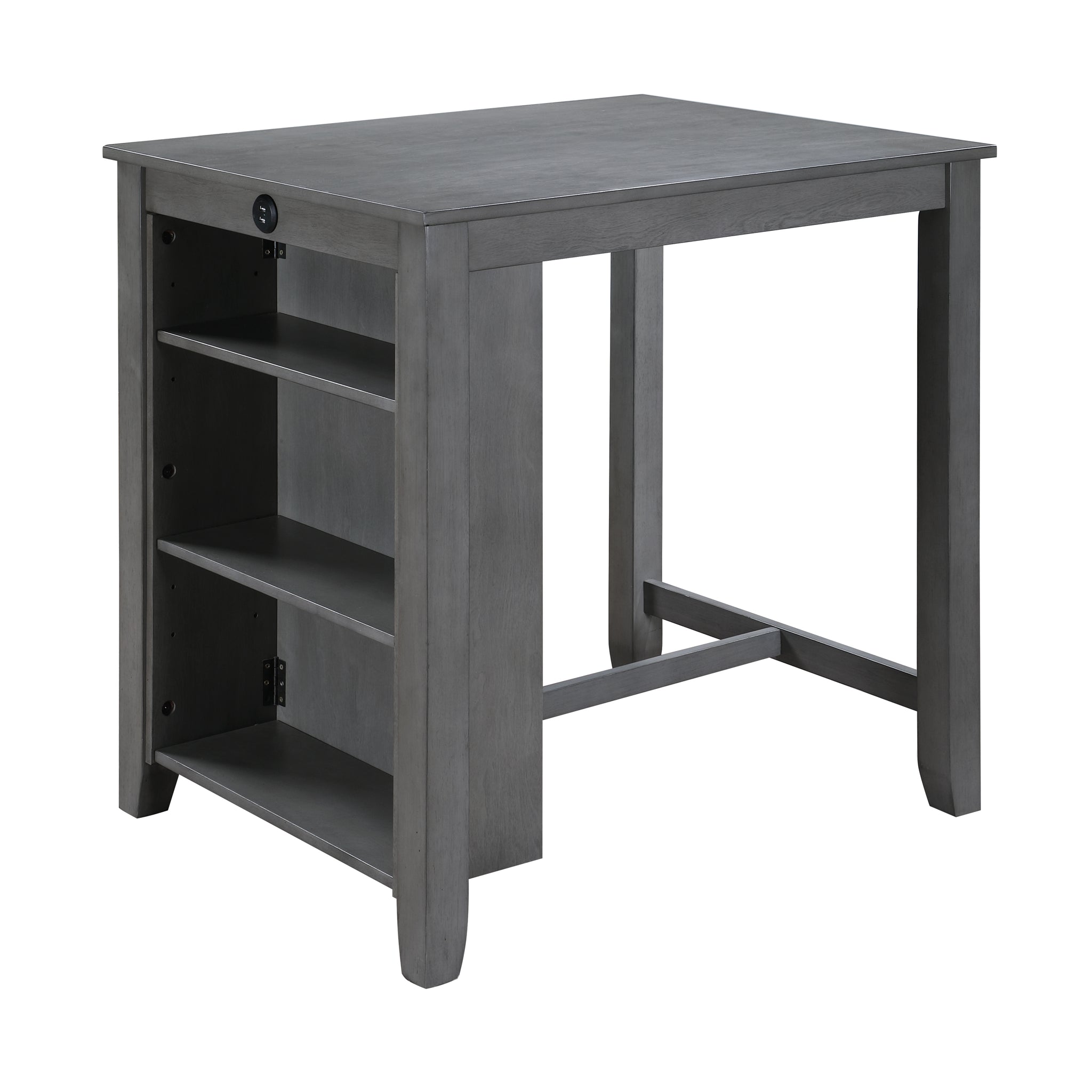 Graham 36" Gray Finish Small Space Counter Height Dining Table With Usb Charging Ports And Shelves Gray Wood