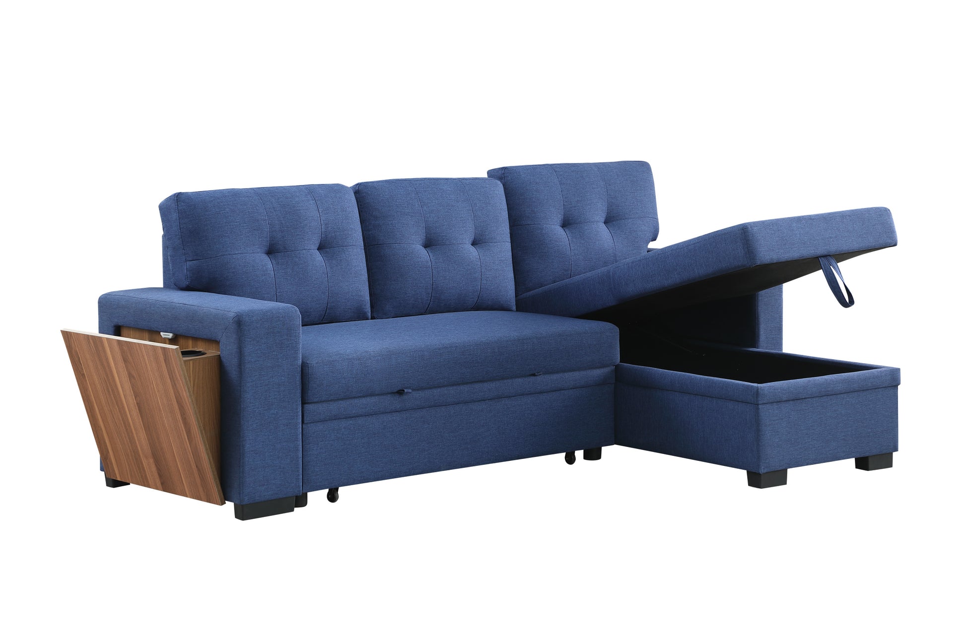 3 Piece Upholstered Sectional Blue Foam Linen 3 Seat