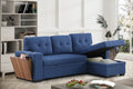 3 Piece Upholstered Sectional Blue Foam Linen 3 Seat