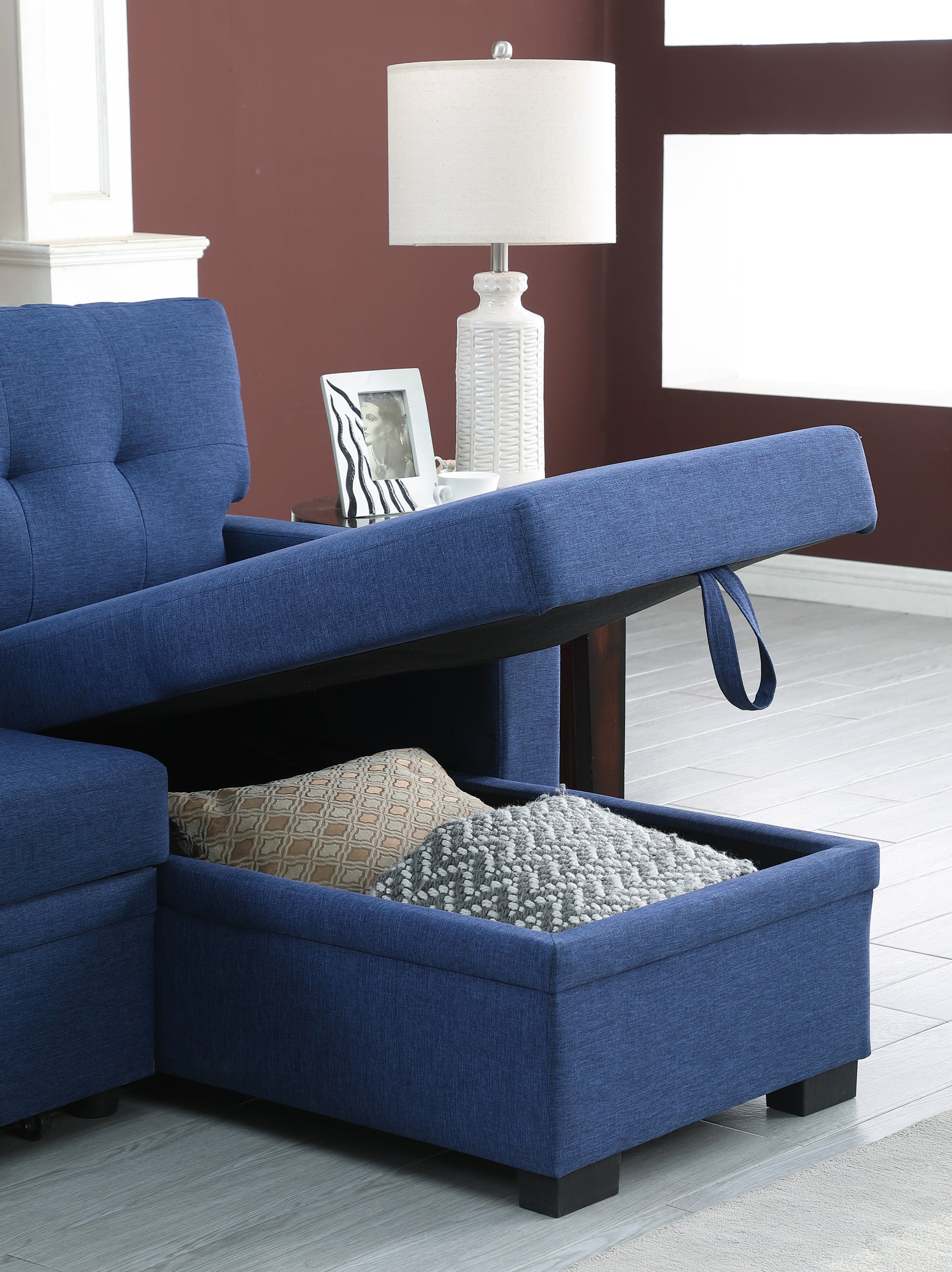 3 Piece Upholstered Sectional Blue Foam Linen 3 Seat