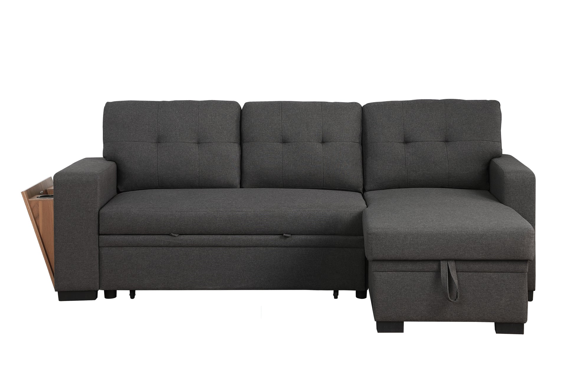 3 Piece Upholstered Sectional Dark Gray Foam Linen