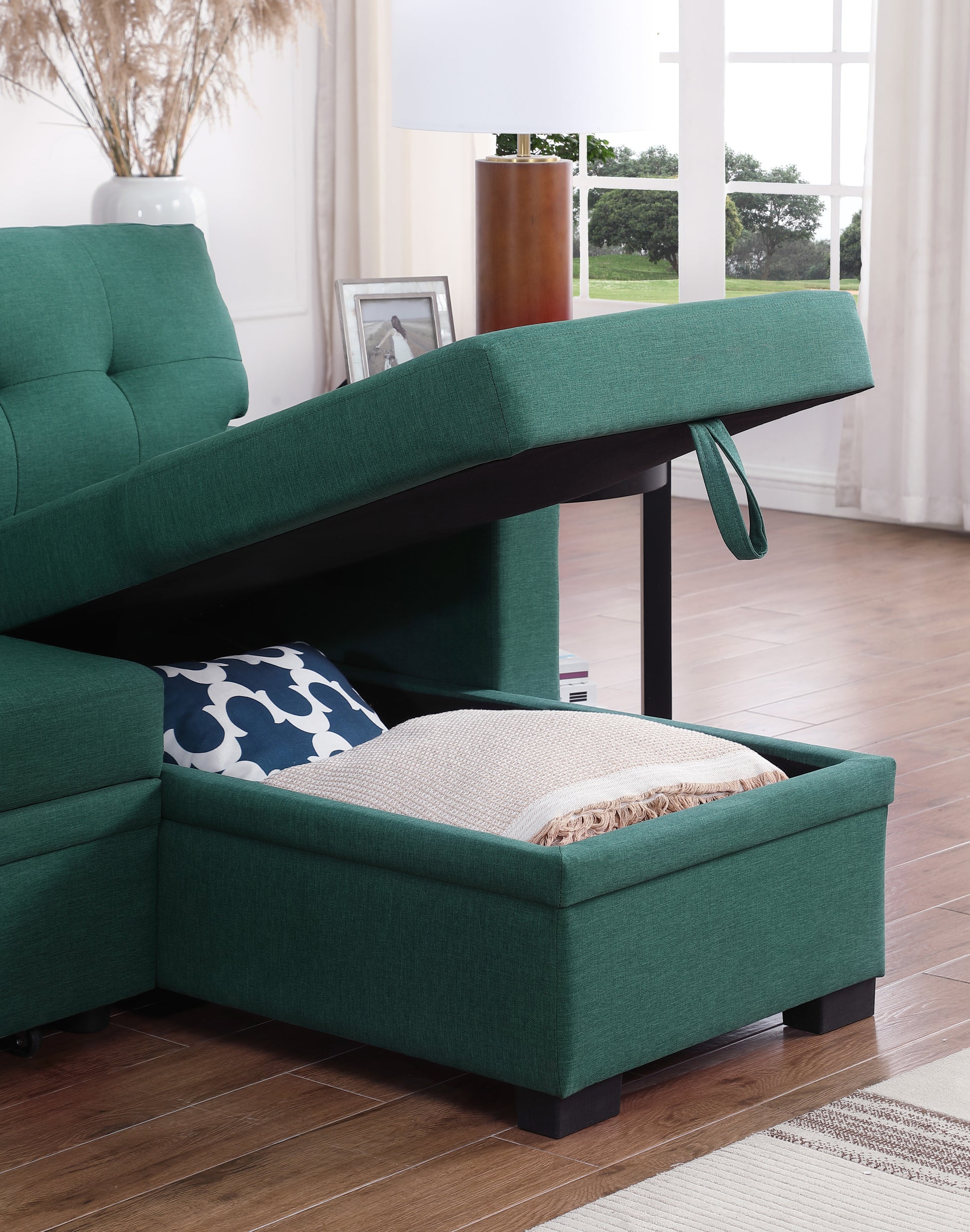 3 Piece Upholstered Sectional Green Foam Linen 3 Seat