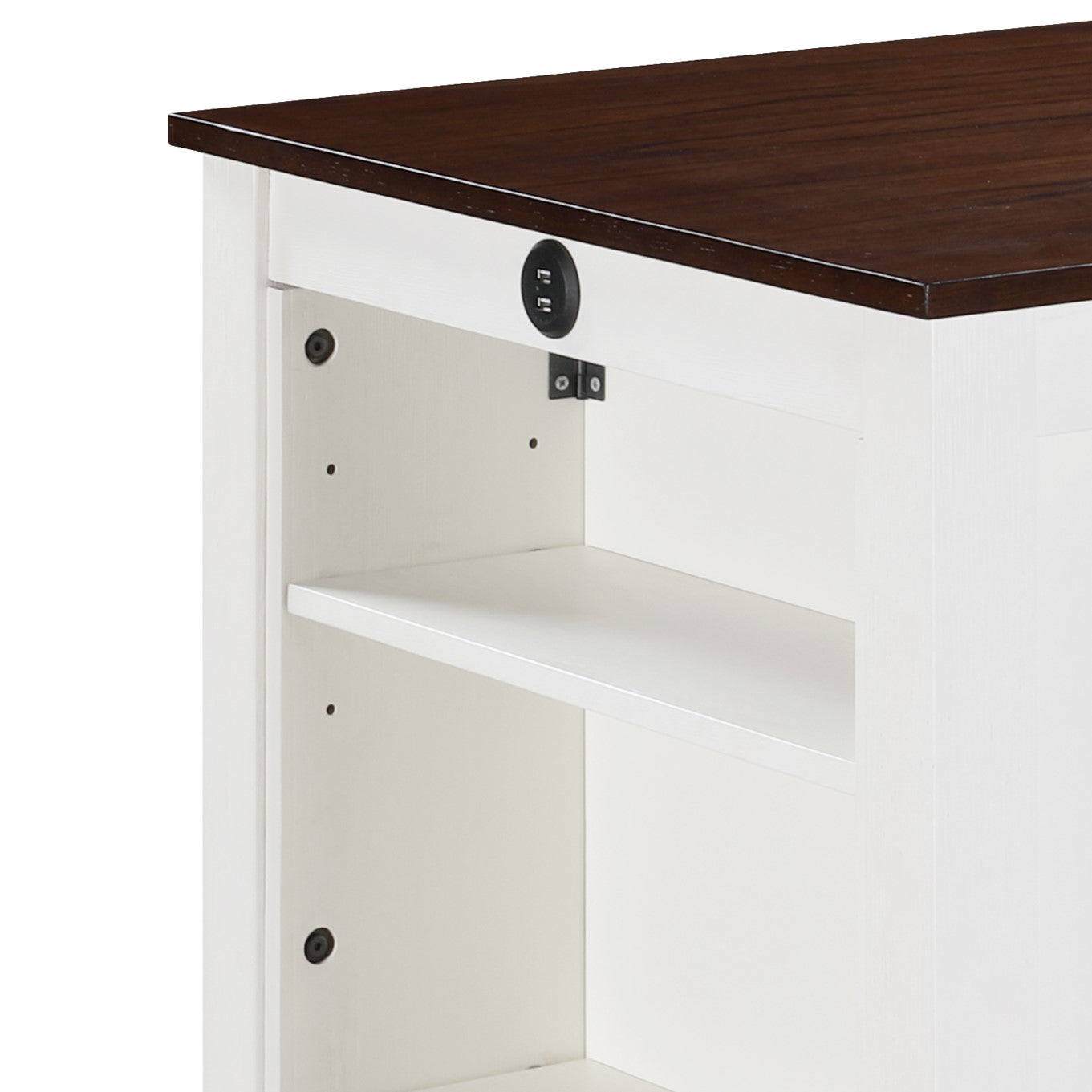 Graham 36" White Finish Small Space Counter Height Dining Table With Usb Charging Ports And Shelves White Wood