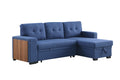 3 Piece Upholstered Sectional Blue Foam Linen 3 Seat