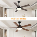 52 Inch Downrod Ceiling Fans With Lights And Remote Control, Modern Outdoor Indoor Wood And Dark 5 Blades Led Lights Smart Ceiling Fans For Bedroom, Living Room, And Patios Set Of 2 Brown Black Wood