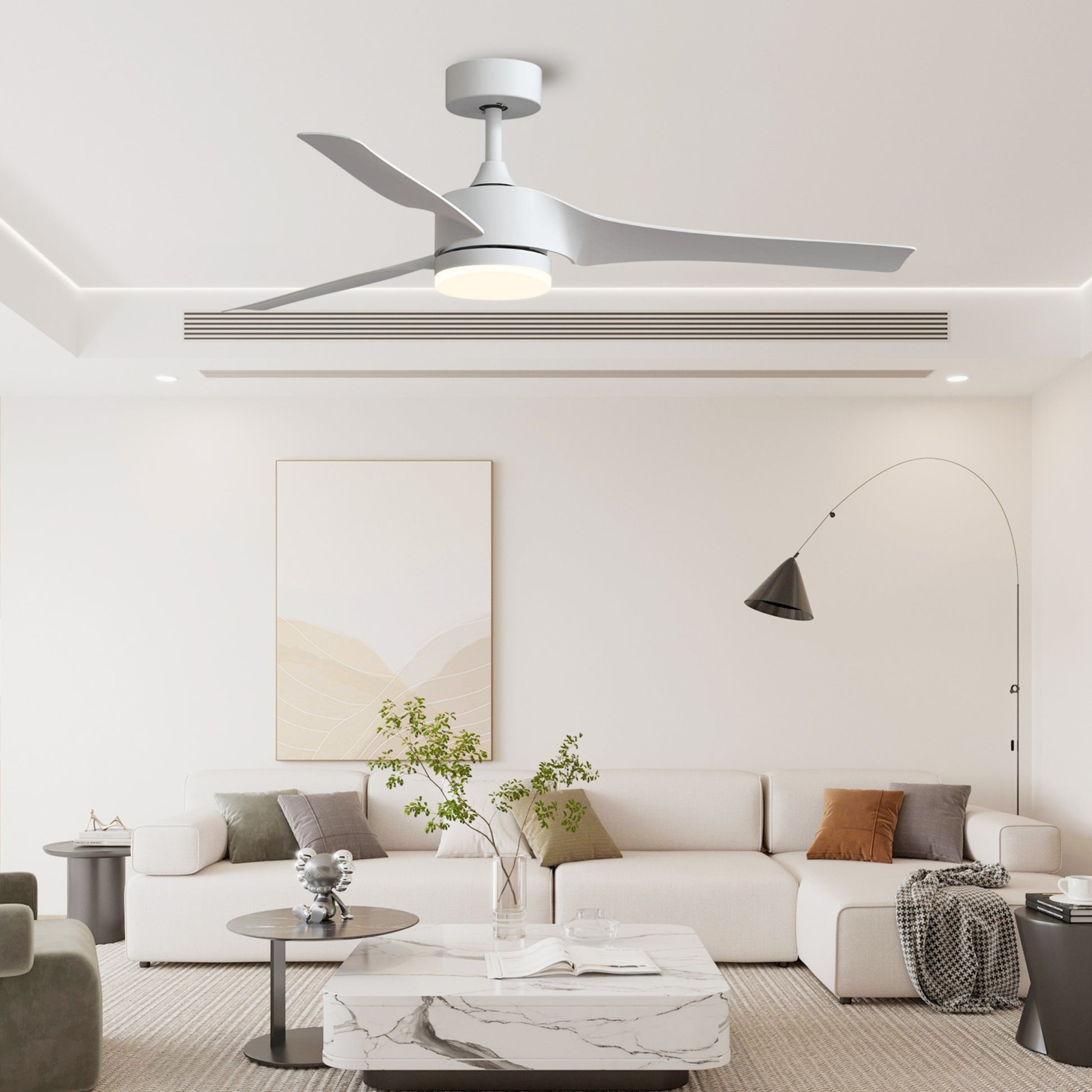 52 Inch Downrod Ceiling Fans With Lights And Remote Control, Modern Outdoor Indoor White 3 Blades Led Lights Smart Ceiling Fans For Bedroom, Living Room, And Patios Set Of 2 White Abs Steel Q235