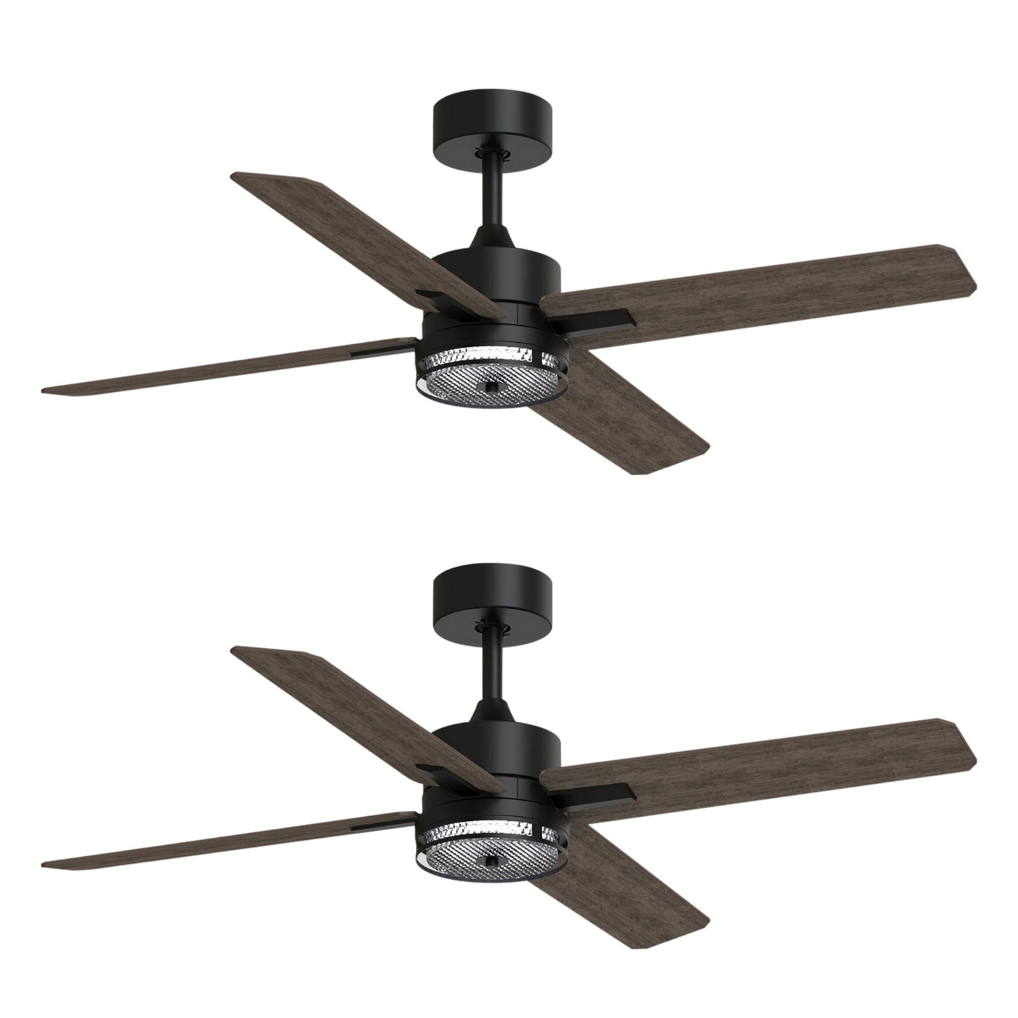 46 Inch Downrod Ceiling Fans With Lights And Remote Control, Modern Outdoor Indoor Dark 4 Blades Led Lights Smart Ceiling Fans For Bedroom, Living Room, And Patios Set Of 2 Brown Black Wood