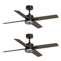 46 Inch Downrod Ceiling Fans With Lights And Remote Control, Modern Outdoor Indoor Dark 4 Blades Led Lights Smart Ceiling Fans For Bedroom, Living Room, And Patios Set Of 2 Brown Black Wood